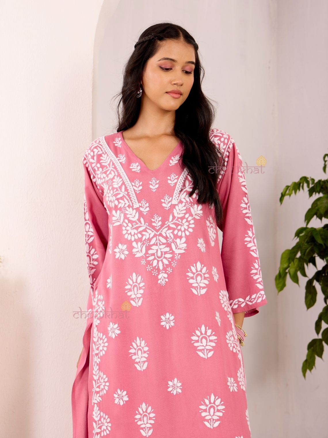 Navya Rayon Straight Chikankari Kurti with Lace - Chowkhat Lifestyle