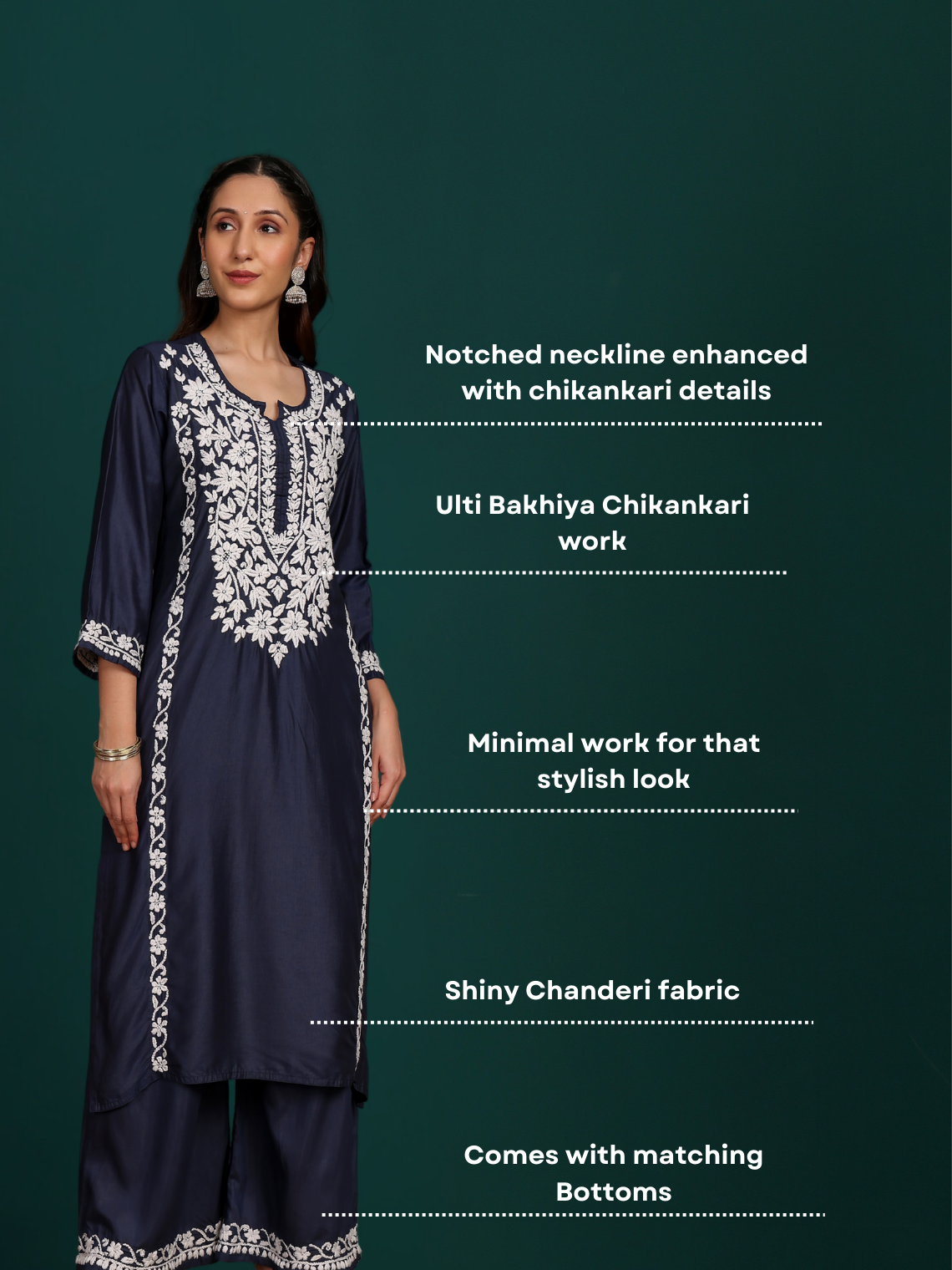 Sadiya Premium Chanderi Chikankari Kurti & Palazzo Set