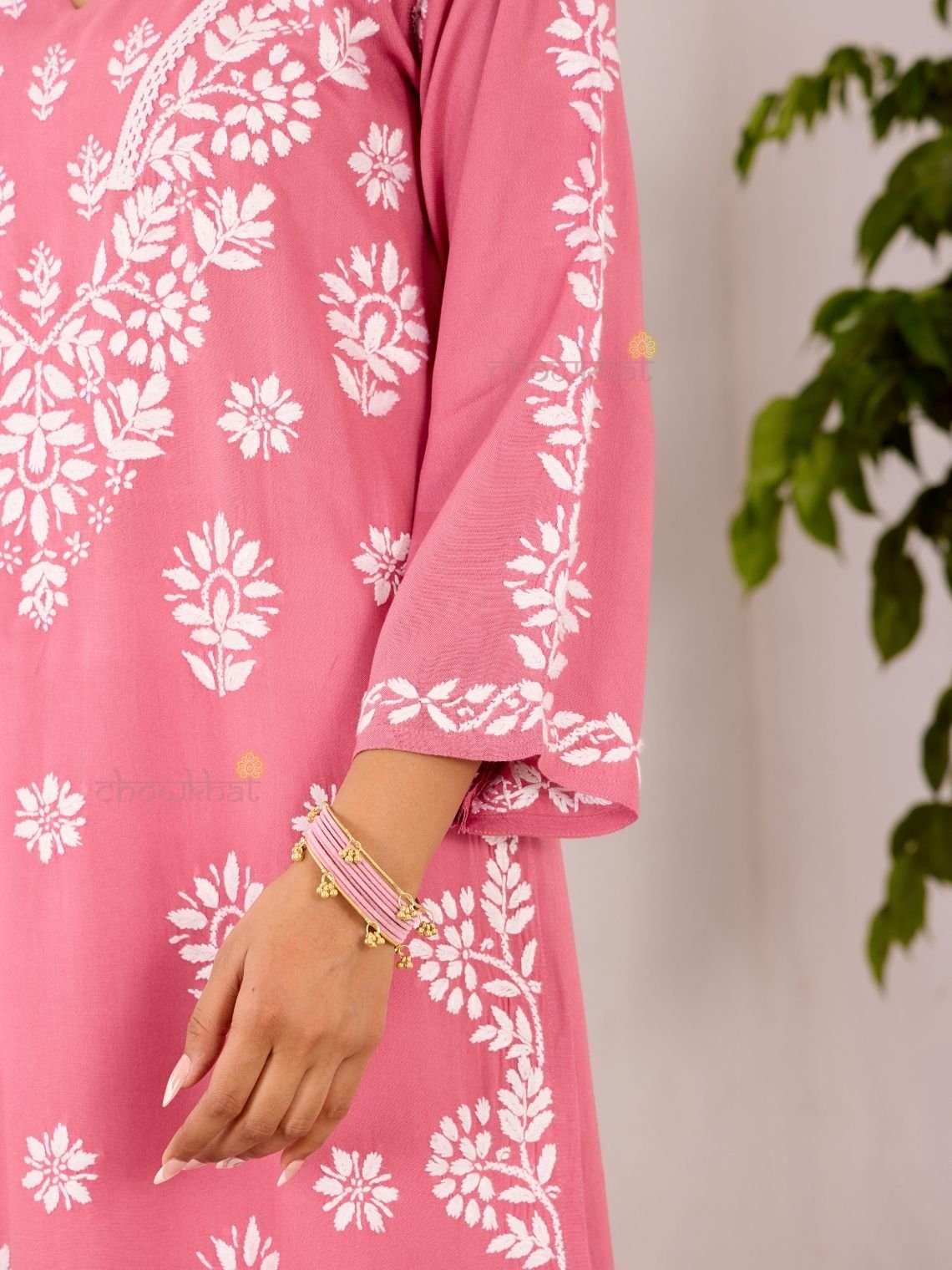 Navya Rayon Straight Chikankari Kurti with Lace - Chowkhat Lifestyle