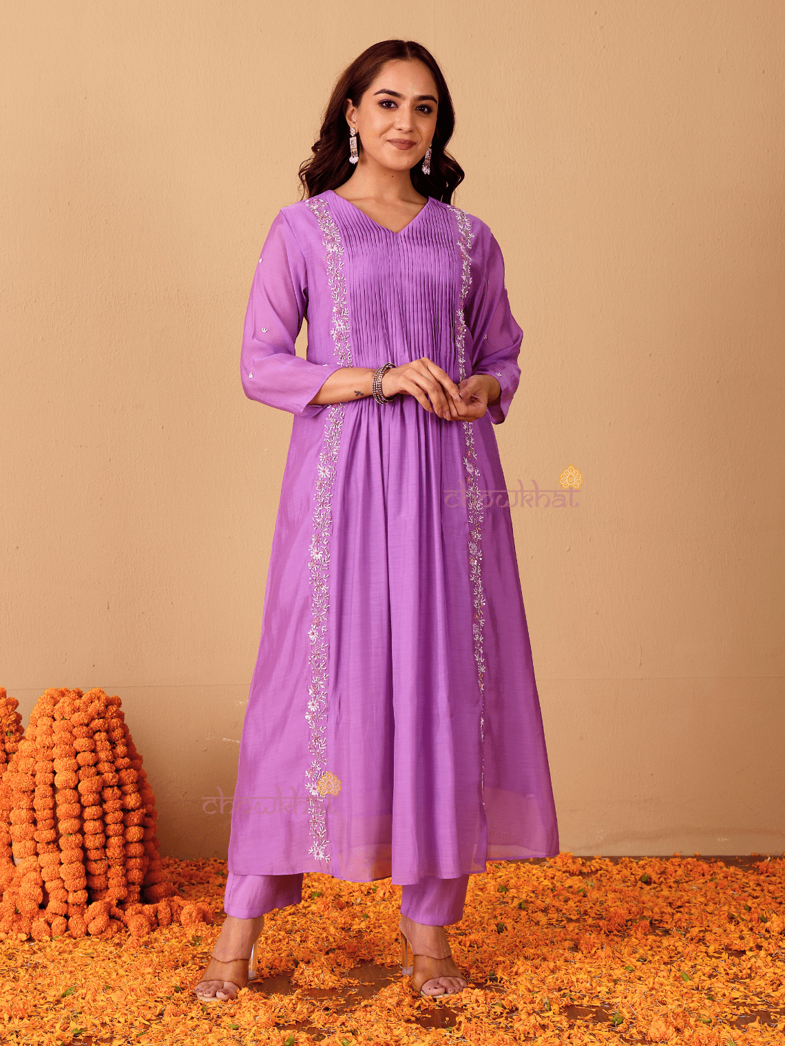 Seerat Mul Chanderi 3 Piece Nyra Style Stitched Suit Set with Adda Work - Chowkhat Lifestyle