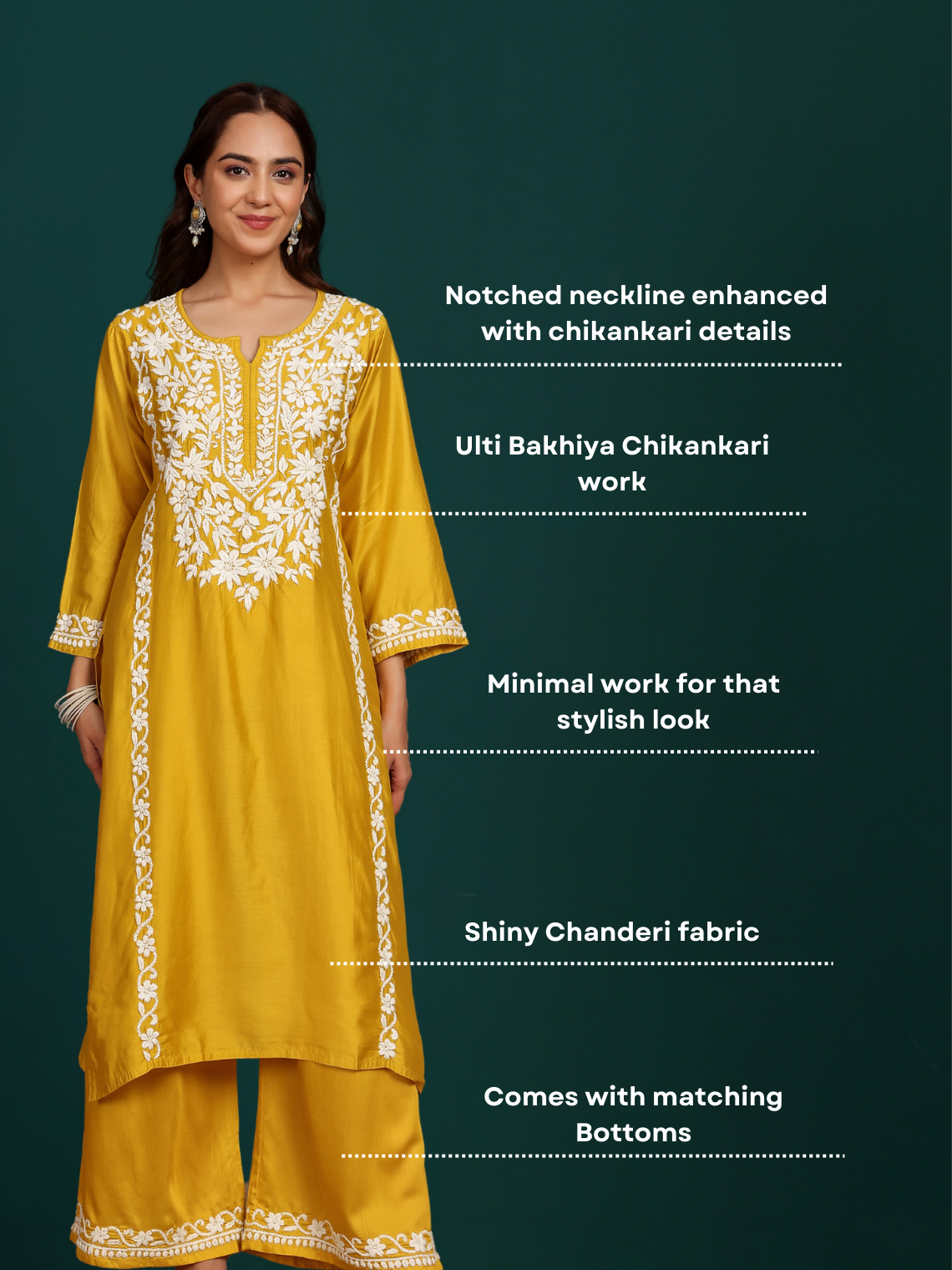Sadiya Premium Chanderi Chikankari Kurti & Palazzo Set