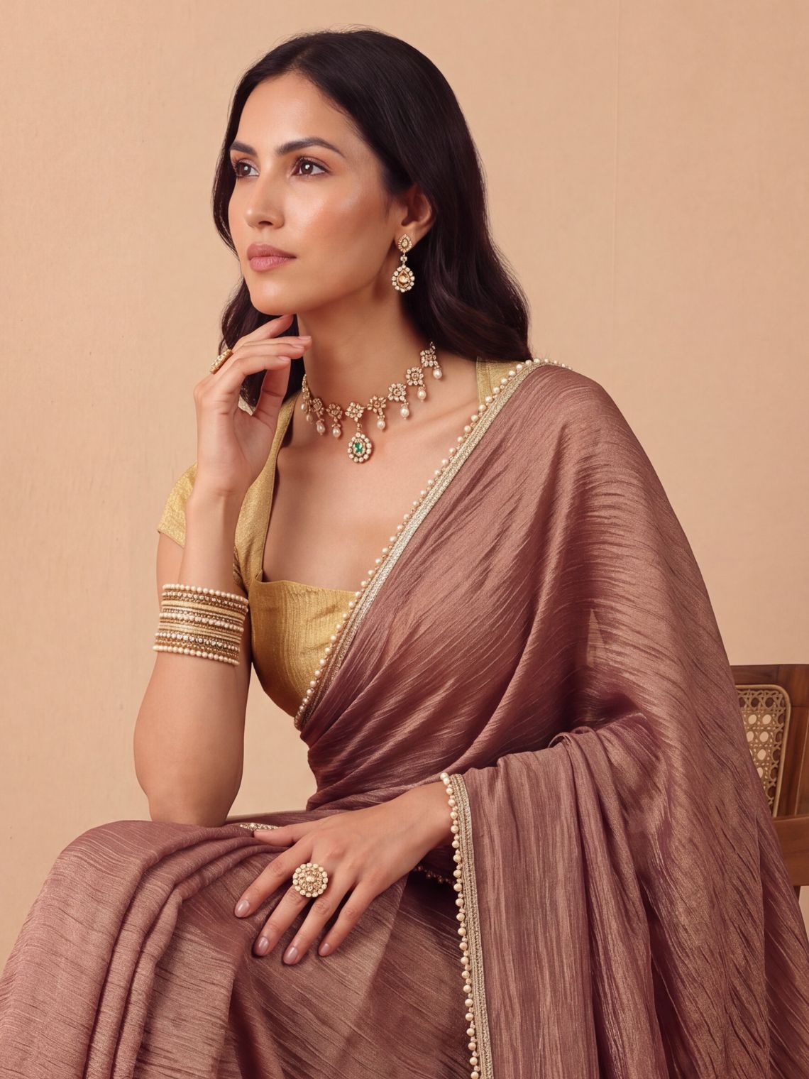 Param Sundari Shimmer Tissue Saree with Lace Detailing & Contrast Blouse Piece - Chowkhat Lifestyle