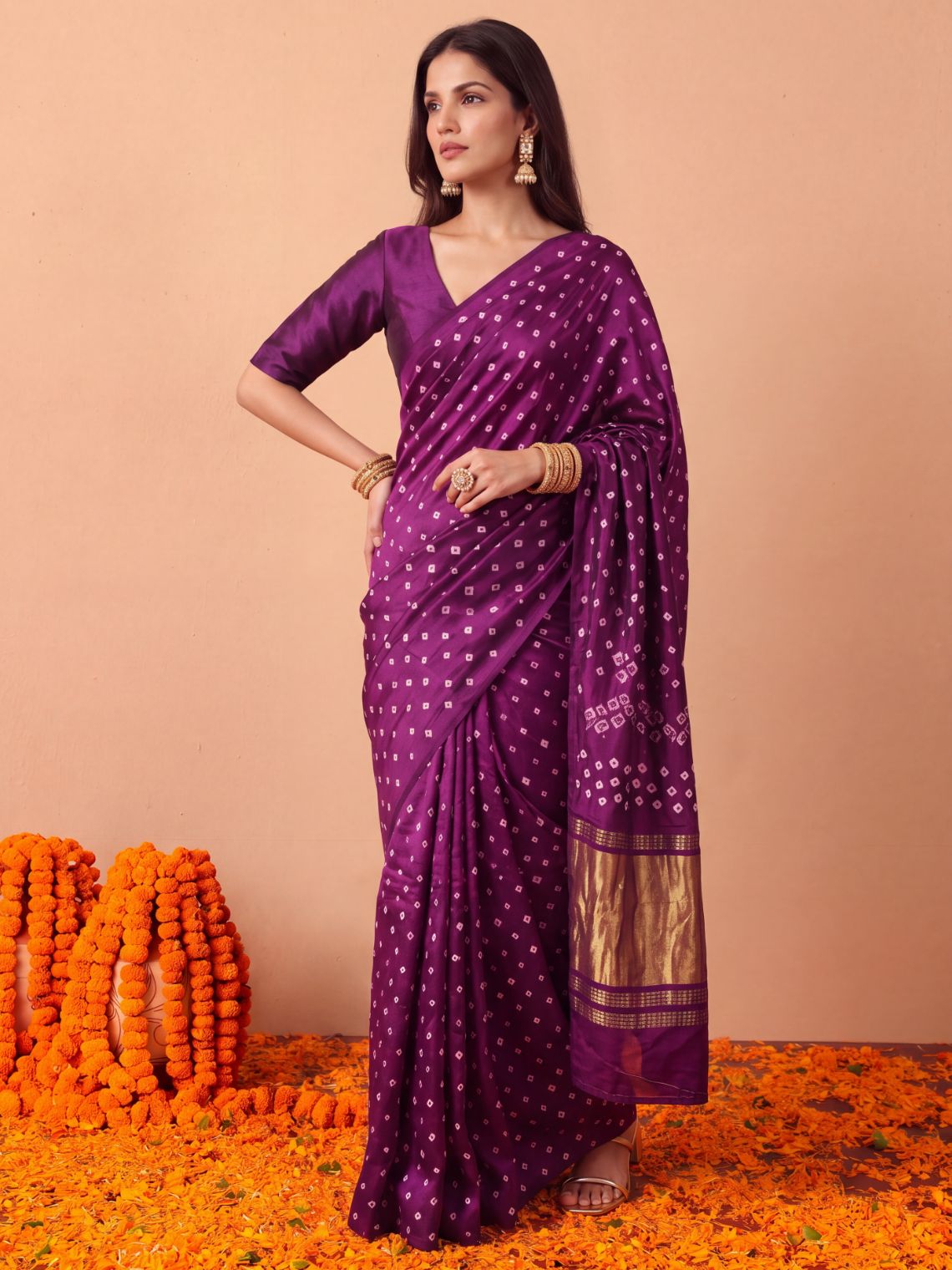 Ragini Modal Satin Bandhani Saree - Chowkhat Lifestyle