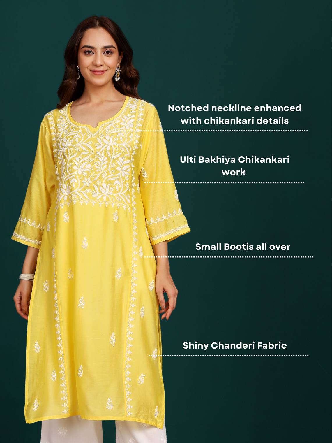 Naina Premium Chanderi Long Hand Embroidered Chikankari Kurti