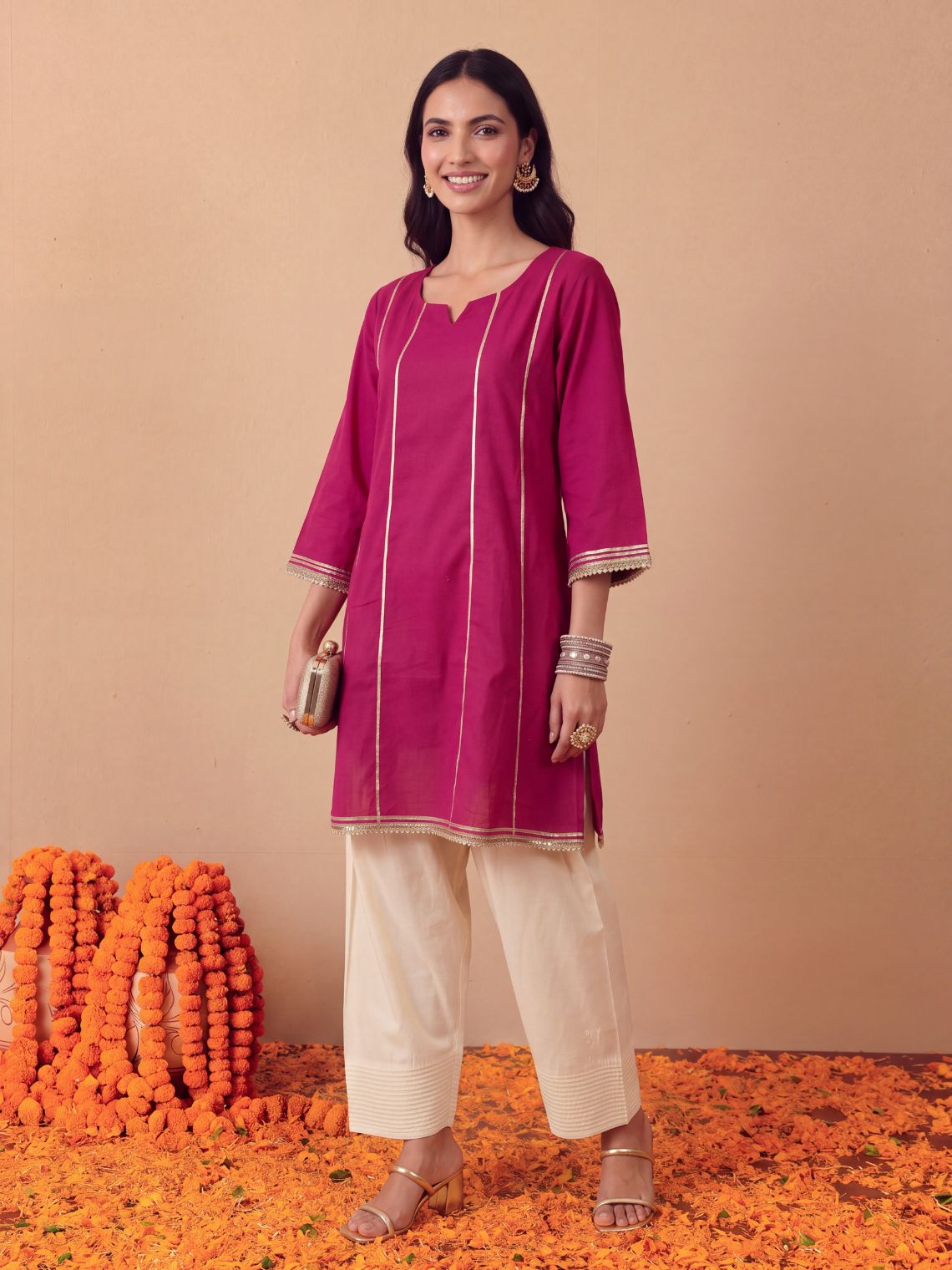 Zoya Cotton Kali Kurta with Gota & Lace Detailing - Chowkhat Lifestyle