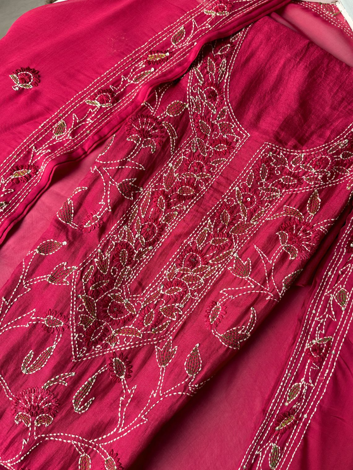 Arohi Kantha Embroidered Unstitched Silk Suit Set