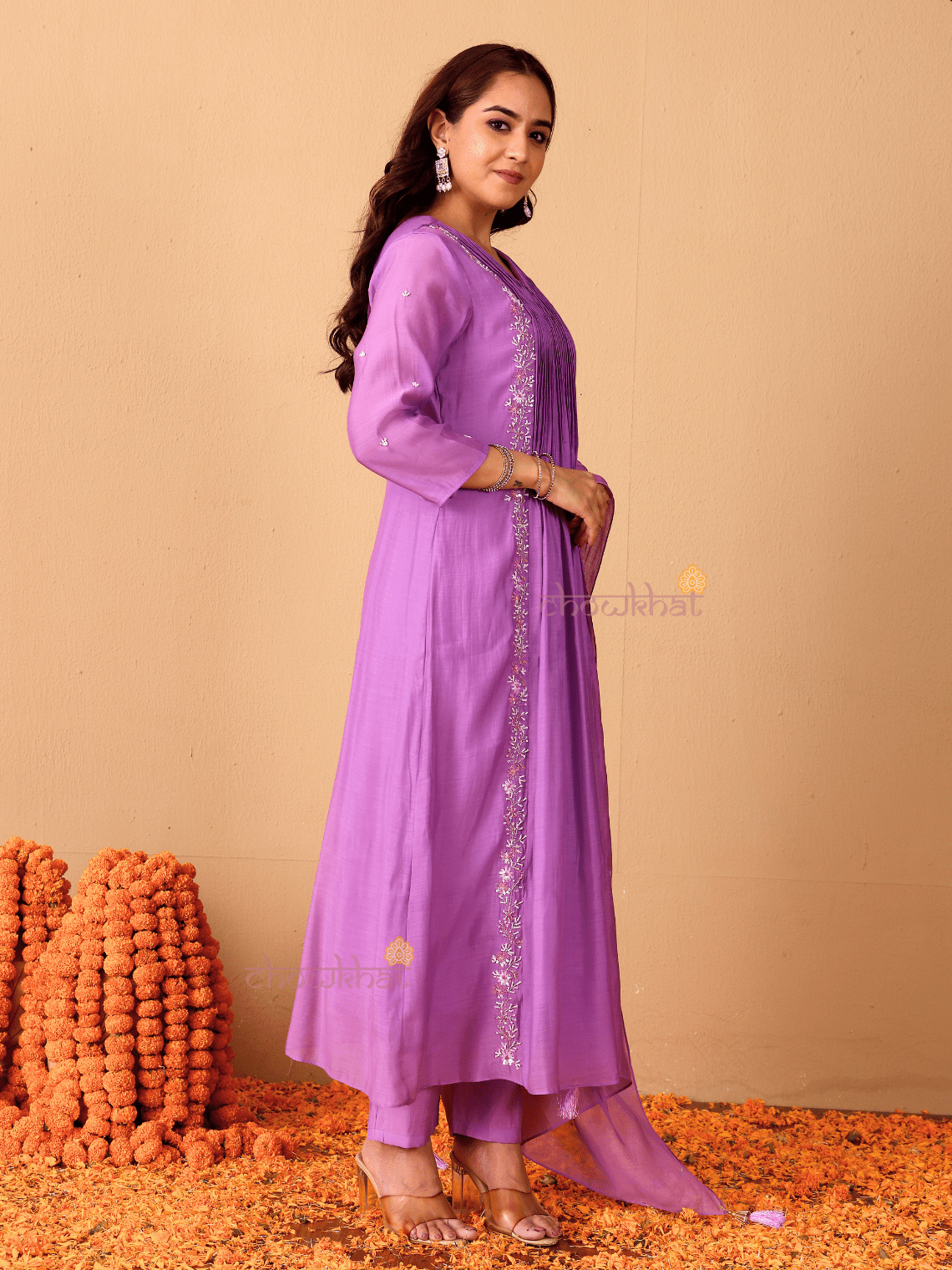 Seerat Mul Chanderi 3 Piece Nyra Style Stitched Suit Set with Adda Work - Chowkhat Lifestyle