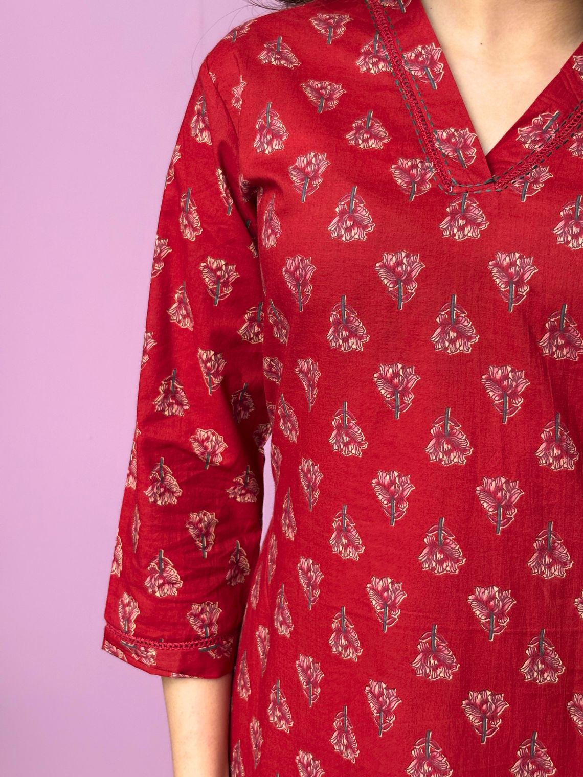 Saaya Hand Printed Cotton Kurti With Handwork - Chowkhat Lifestyle