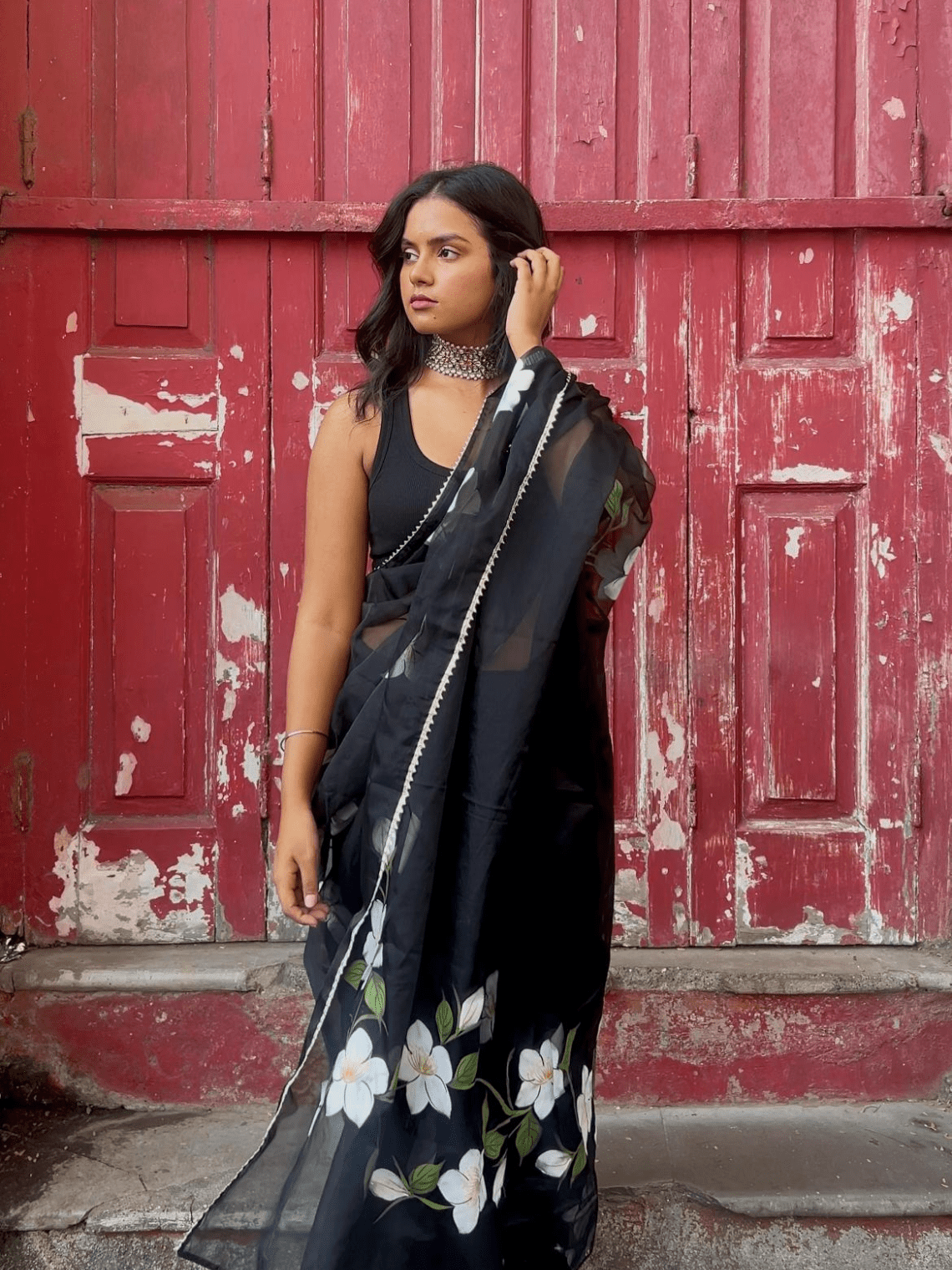 Rani Hand Painted Organza Saree - Chowkhat Lifestyle