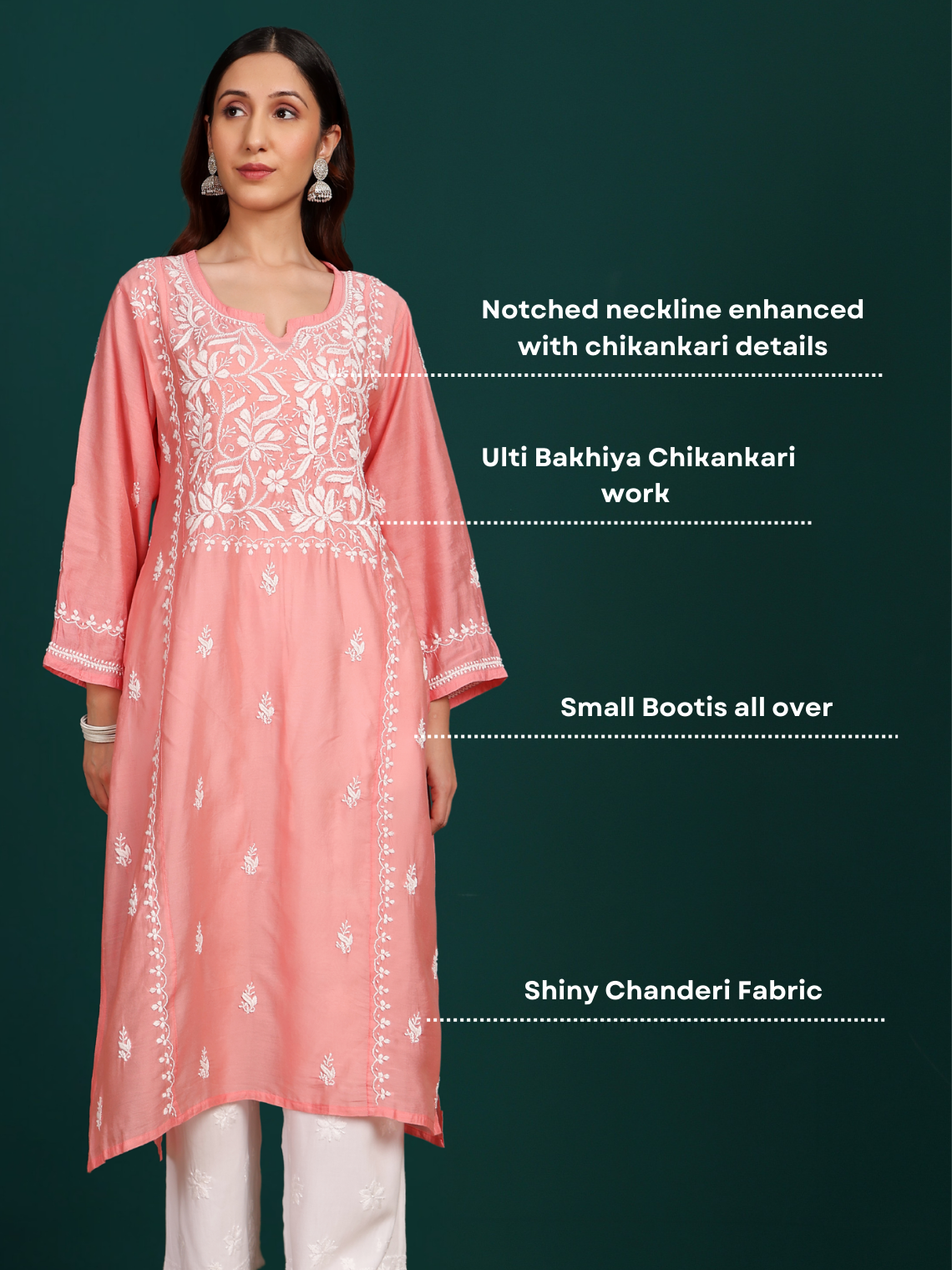 Naina Premium Chanderi Long Hand Embroidered Chikankari Kurti