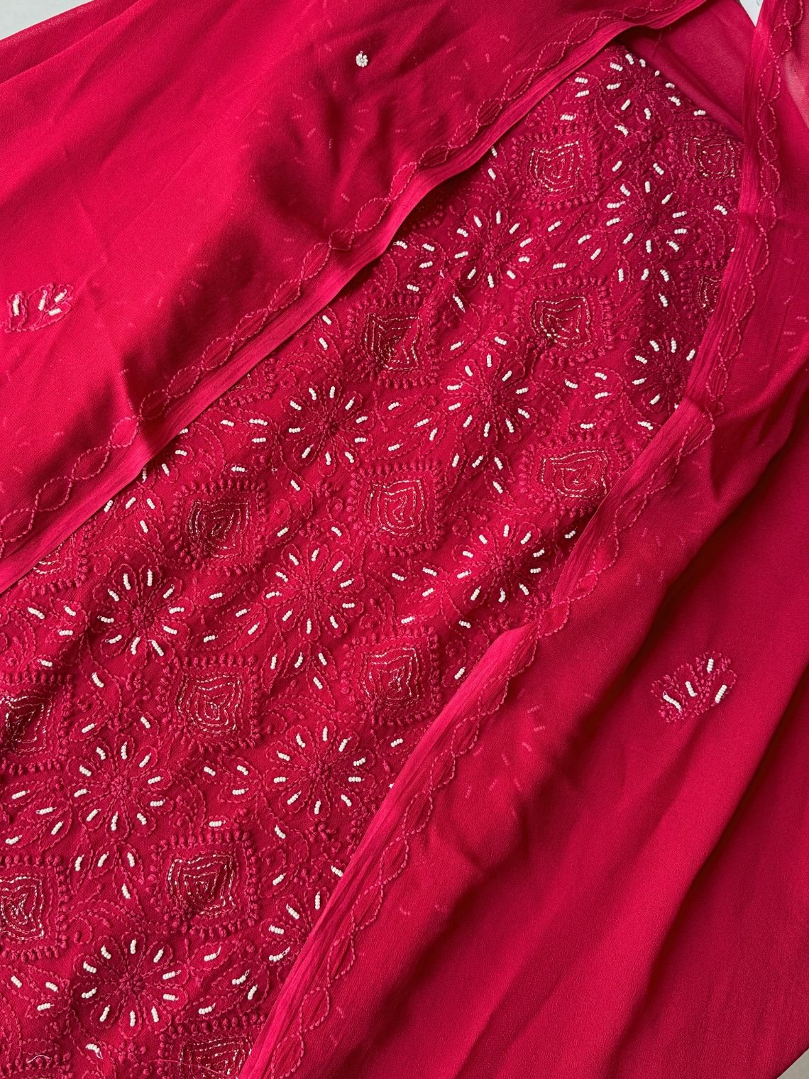 Gulnar Hand Embroidered Chikankari Viscose Georgette Unstitched Suit set - Chowkhat Lifestyle