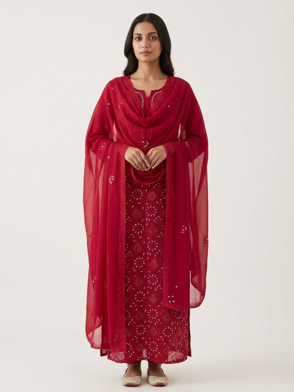 Gulnar Hand Embroidered Chikankari Viscose Georgette Unstitched Suit set