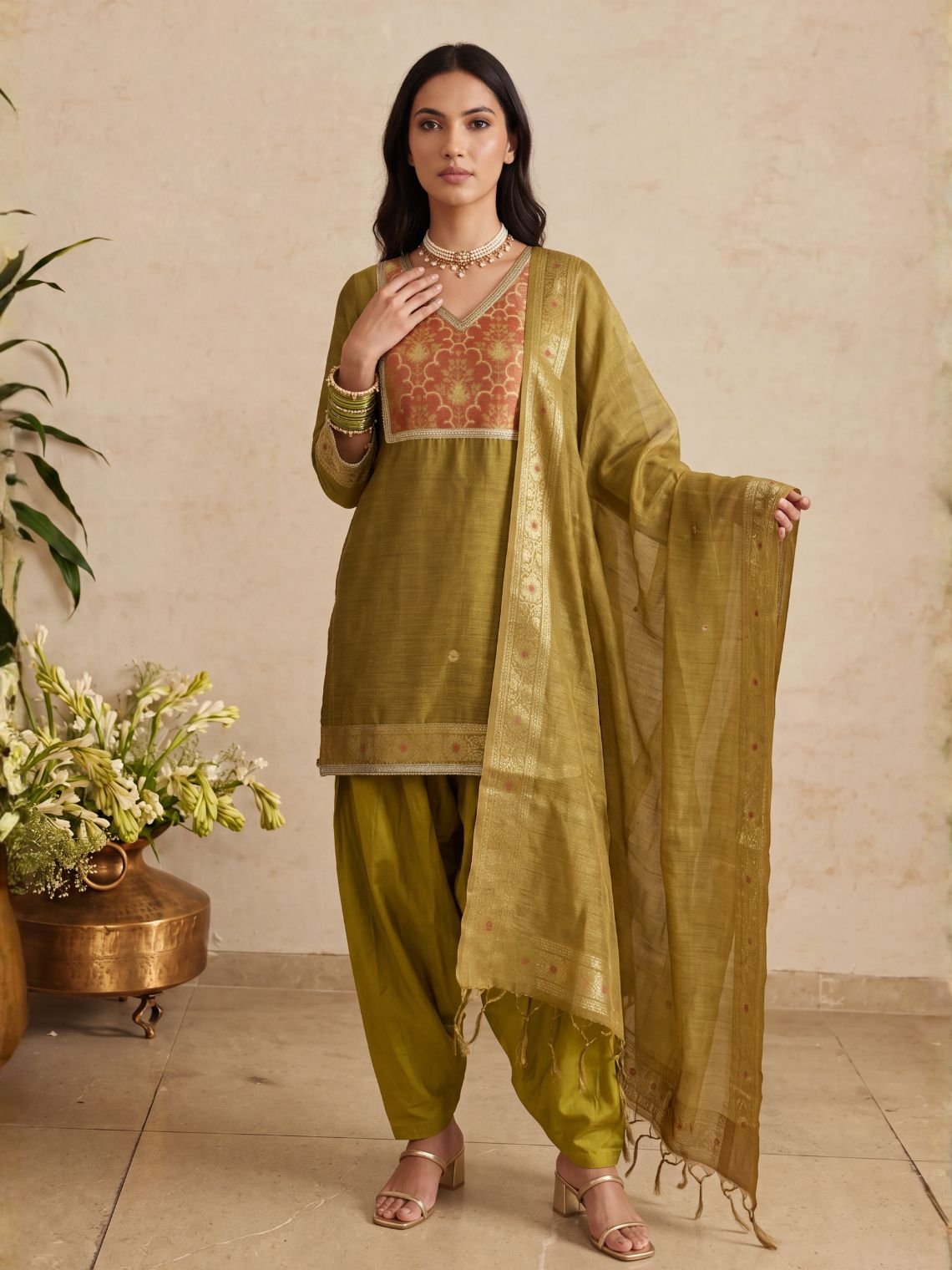 Bhoomi Jamdani Silk Farshi Salwar Suit Set with Dupatta - Chowkhat Lifestyle