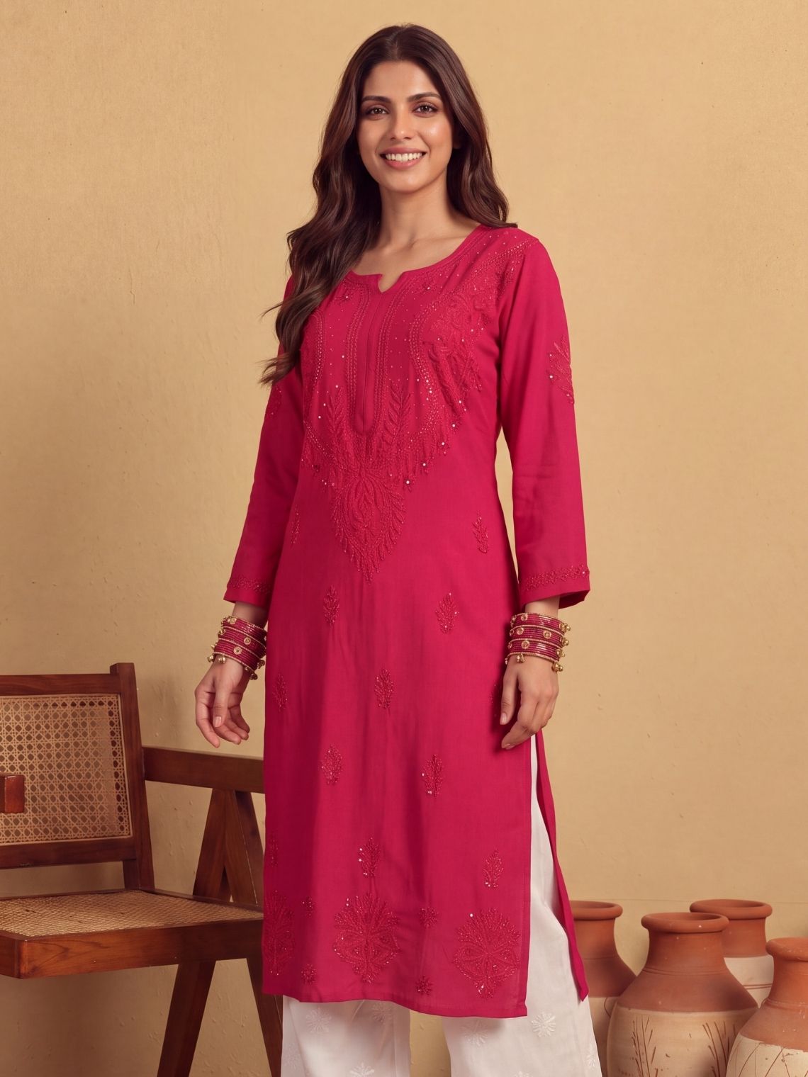 Tarika Straight Rayon Mukaish Chikankari Long Kurta - Chowkhat Lifestyle