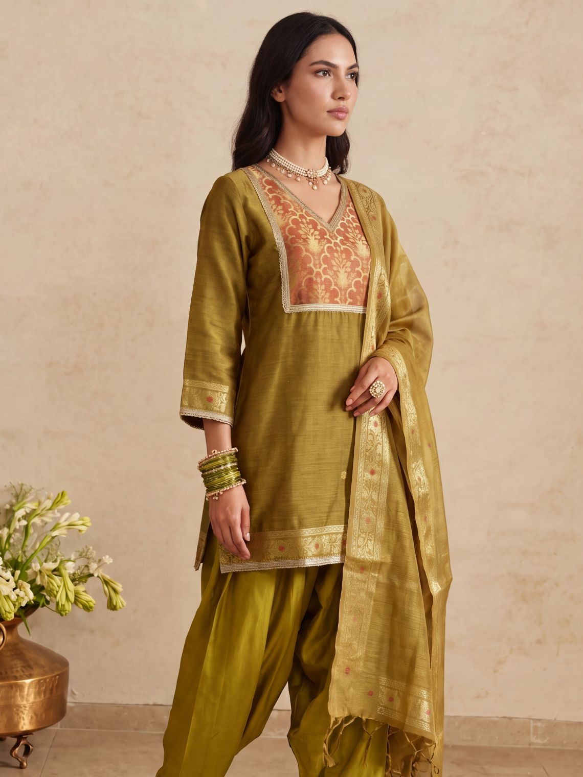 Bhoomi Jamdani Silk Farshi Salwar Suit Set with Dupatta - Chowkhat Lifestyle