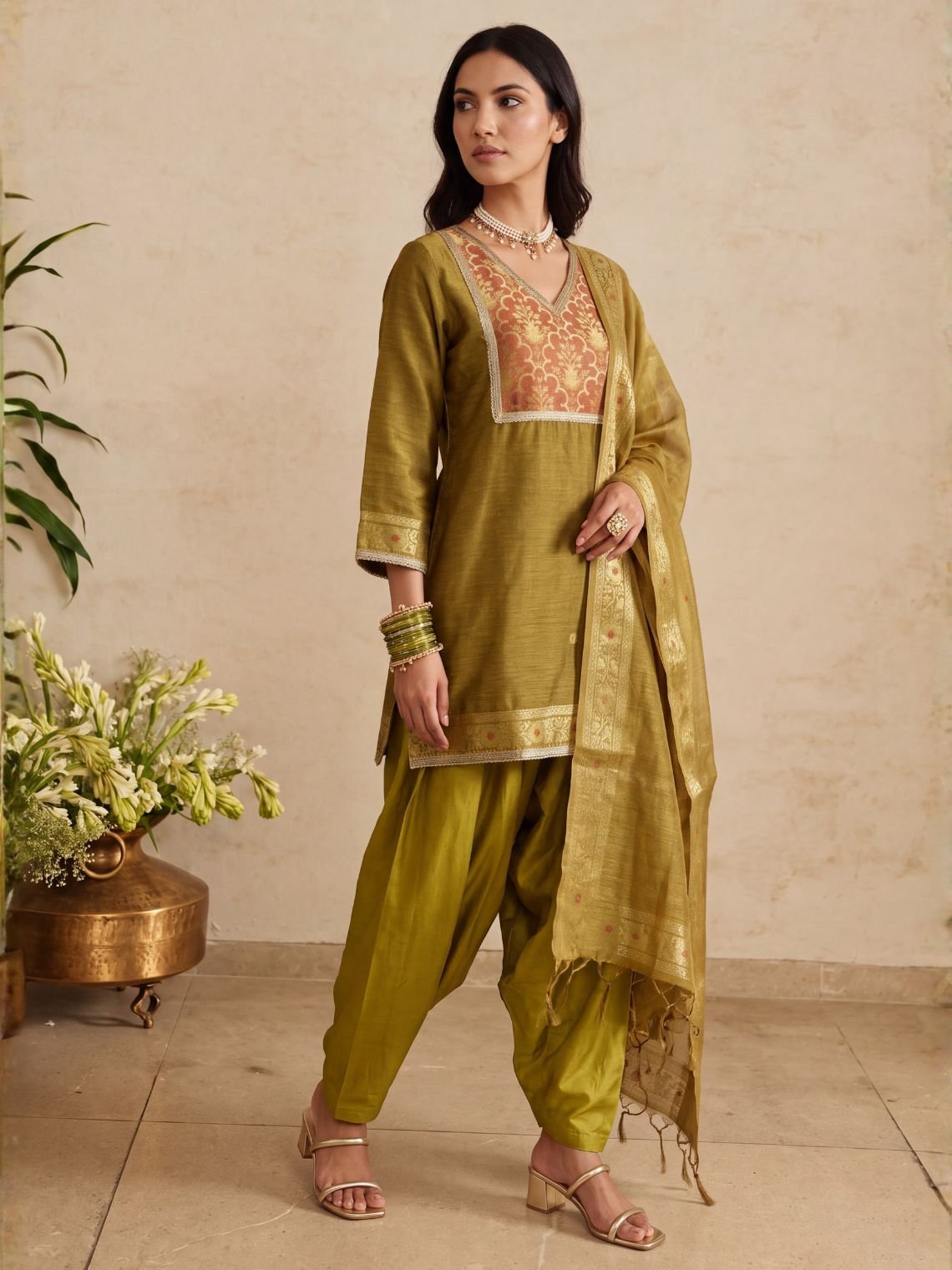Bhoomi Jamdani Silk Farshi Salwar Suit Set with Dupatta - Chowkhat Lifestyle