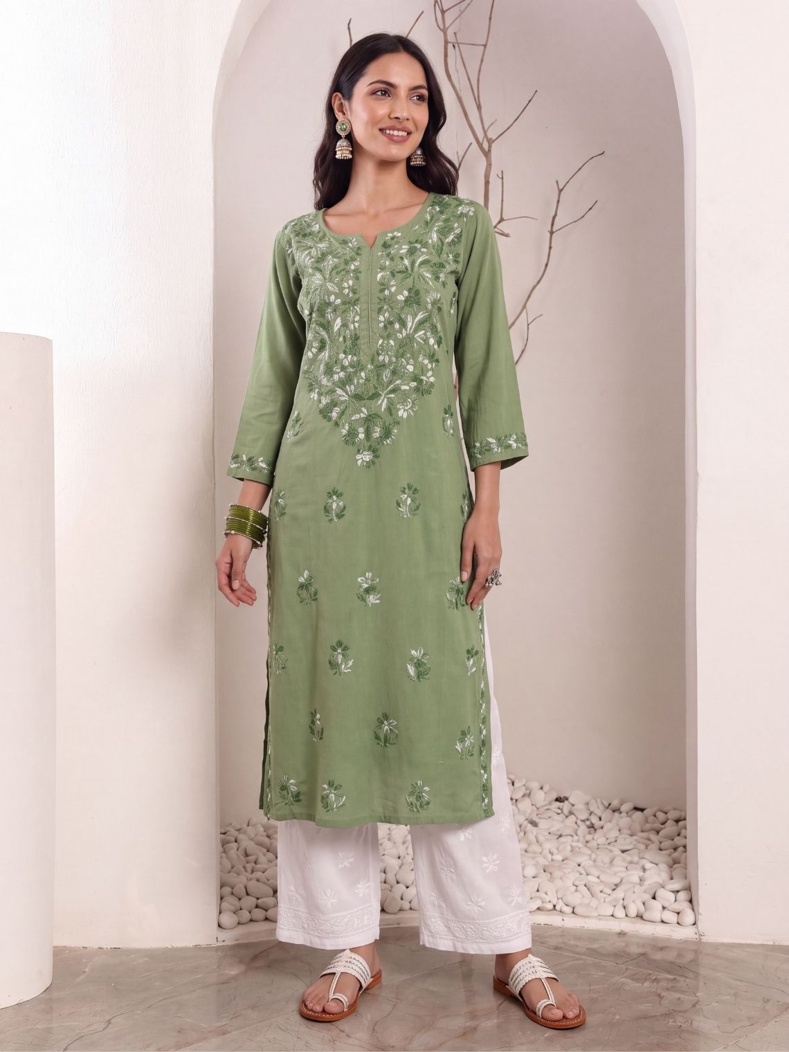 Mayuri Rayon Straight Chikankari Long Kurta - Chowkhat Lifestyle