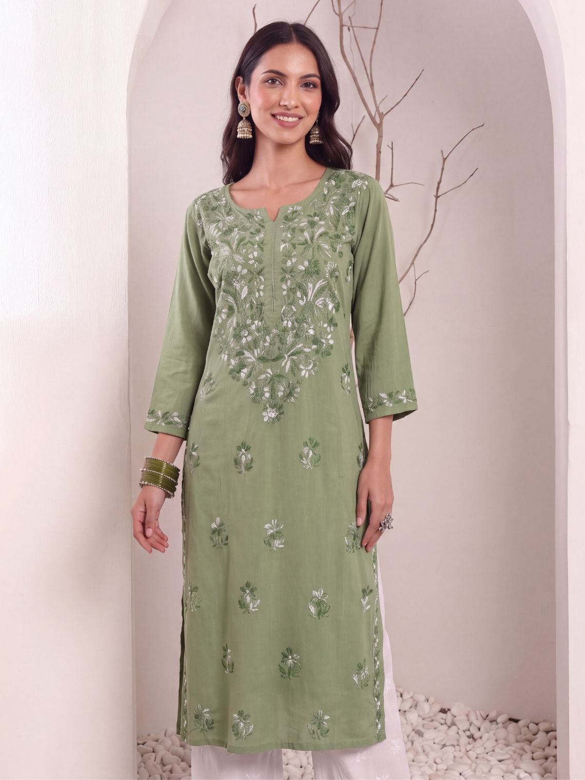 Mayuri Rayon Straight Chikankari Long Kurta - Chowkhat Lifestyle