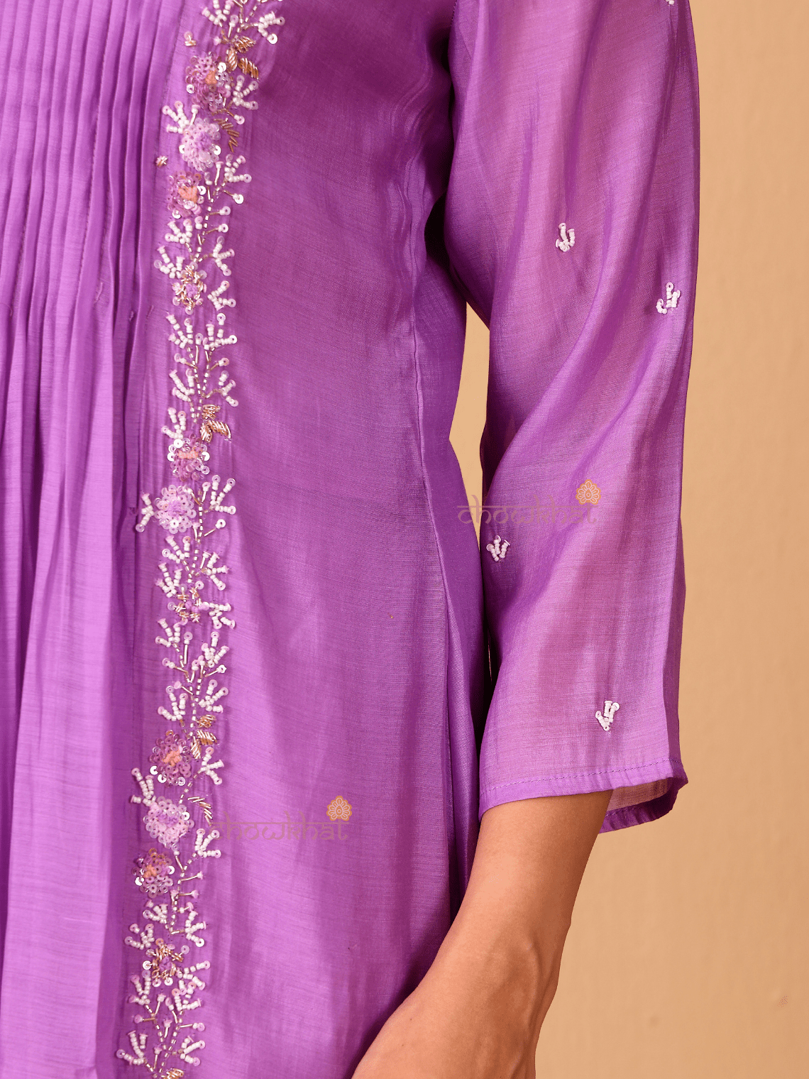 Seerat Mul Chanderi 3 Piece Nyra Style Stitched Suit Set with Adda Work - Chowkhat Lifestyle