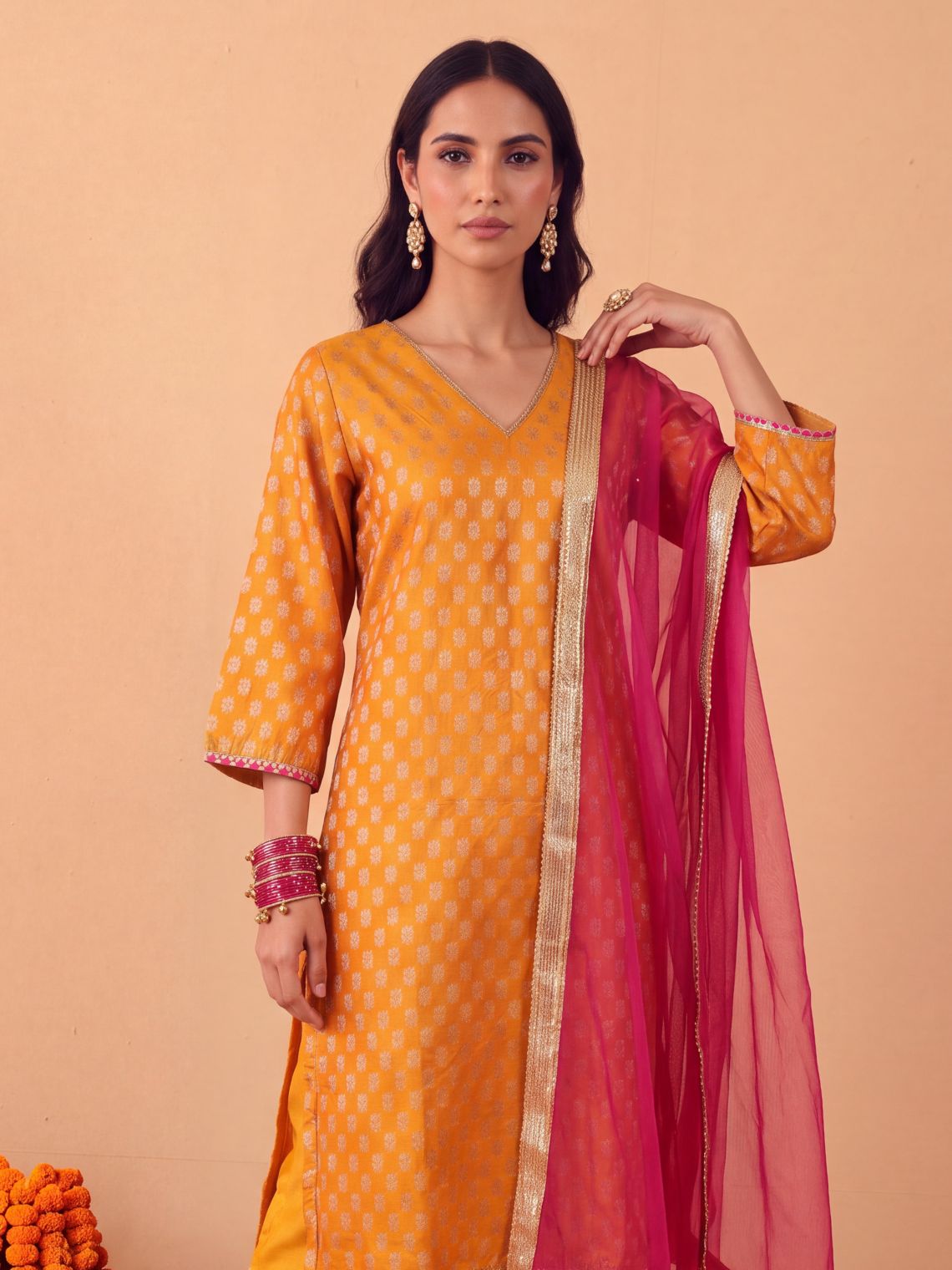 Paakhi Hand Embroidered Chanderi Kurta & Palazzo set with Contrast Organza Dupatta - Chowkhat Lifestyle