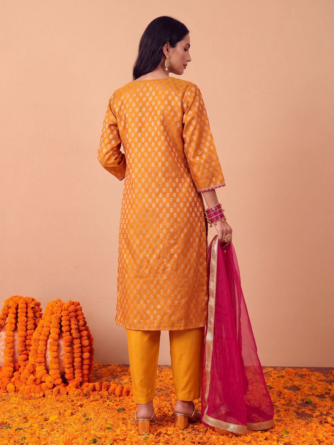 Paakhi Hand Embroidered Chanderi Kurta & Palazzo set with Contrast Organza Dupatta - Chowkhat Lifestyle