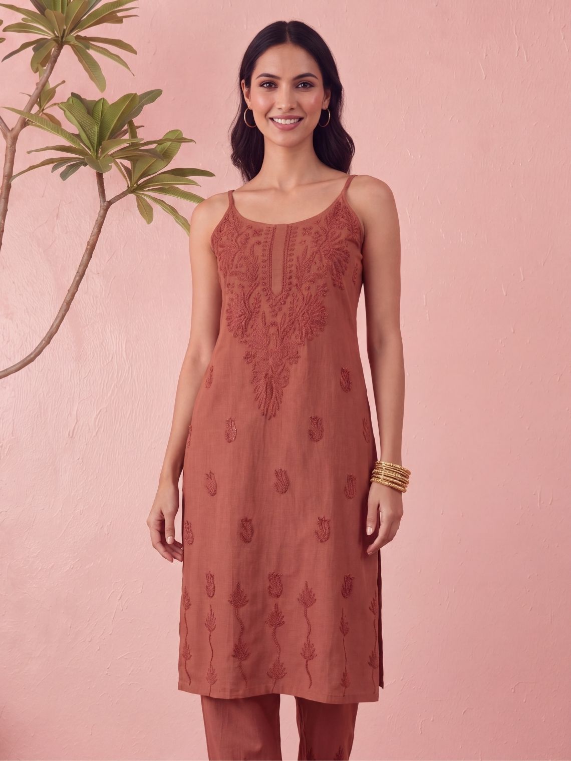 Anamika Rayon Strap Chikankari Kurta & Palazzo Set - Chowkhat Lifestyle