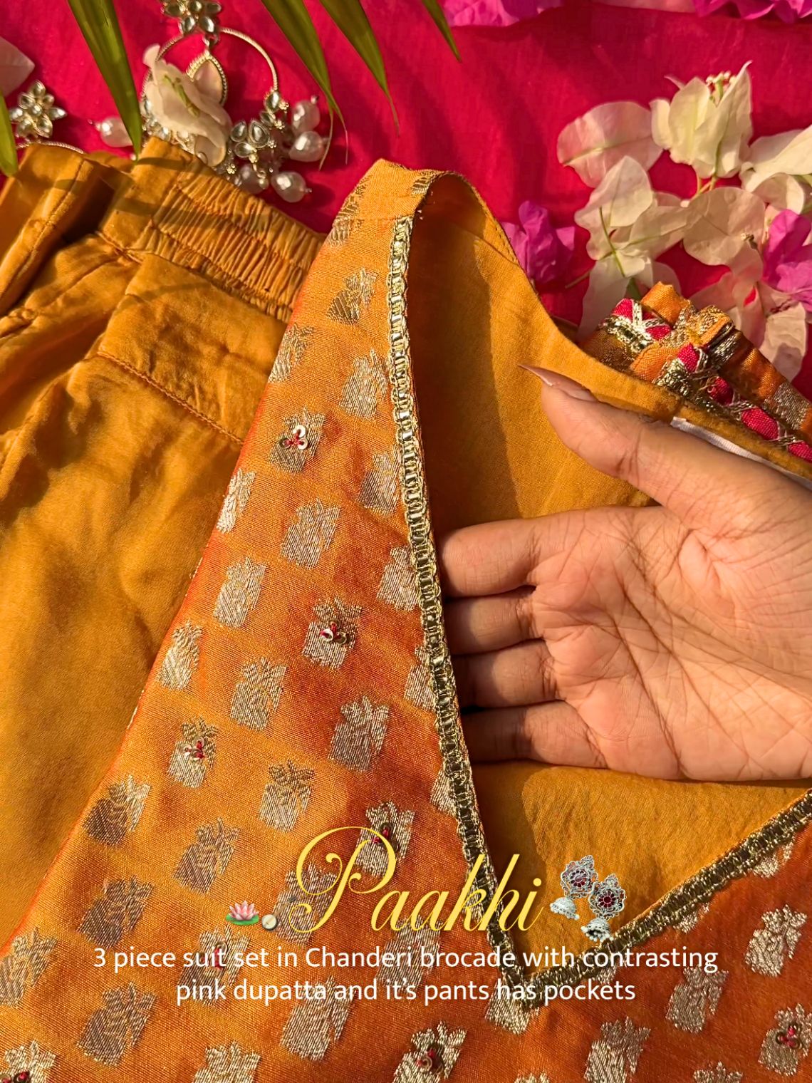 Paakhi Hand Embroidered Chanderi Kurta & Palazzo set with Contrast Organza Dupatta - Chowkhat Lifestyle