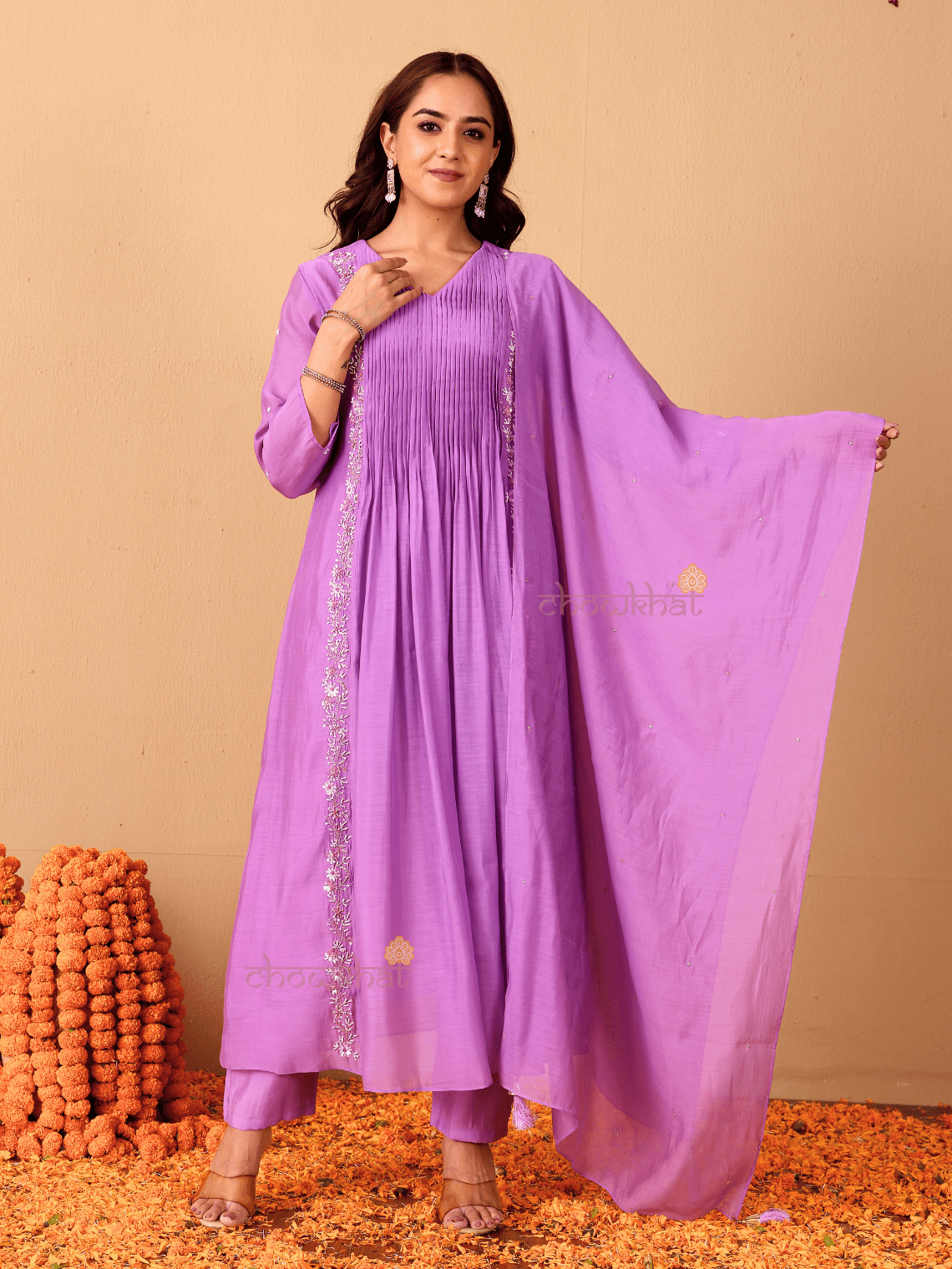 Seerat Mul Chanderi 3 Piece Nyra Style Stitched Suit Set with Adda Work - Chowkhat Lifestyle