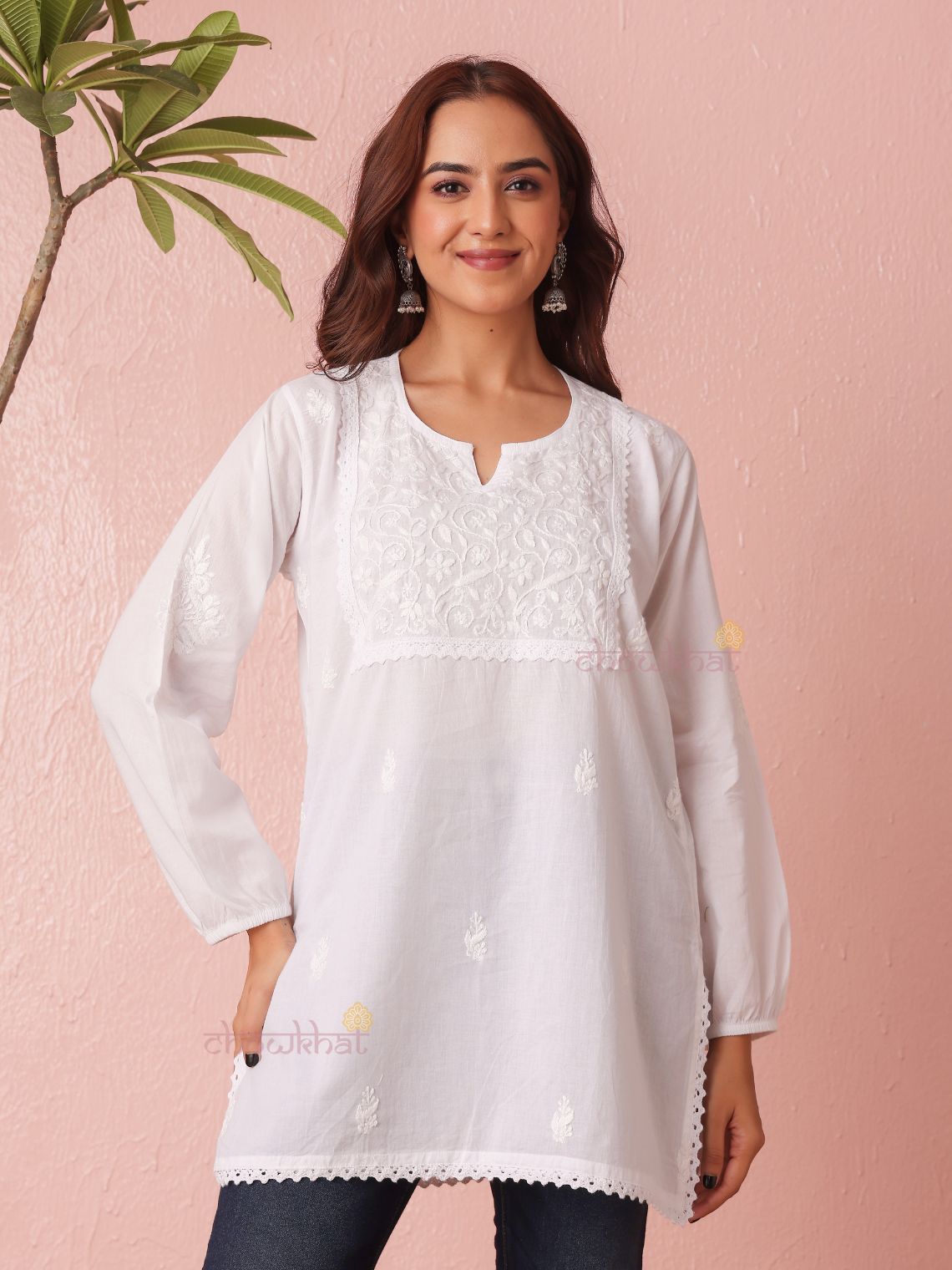 Sahiba Cotton Straight Short Chikankari Kurti - Chowkhat Lifestyle