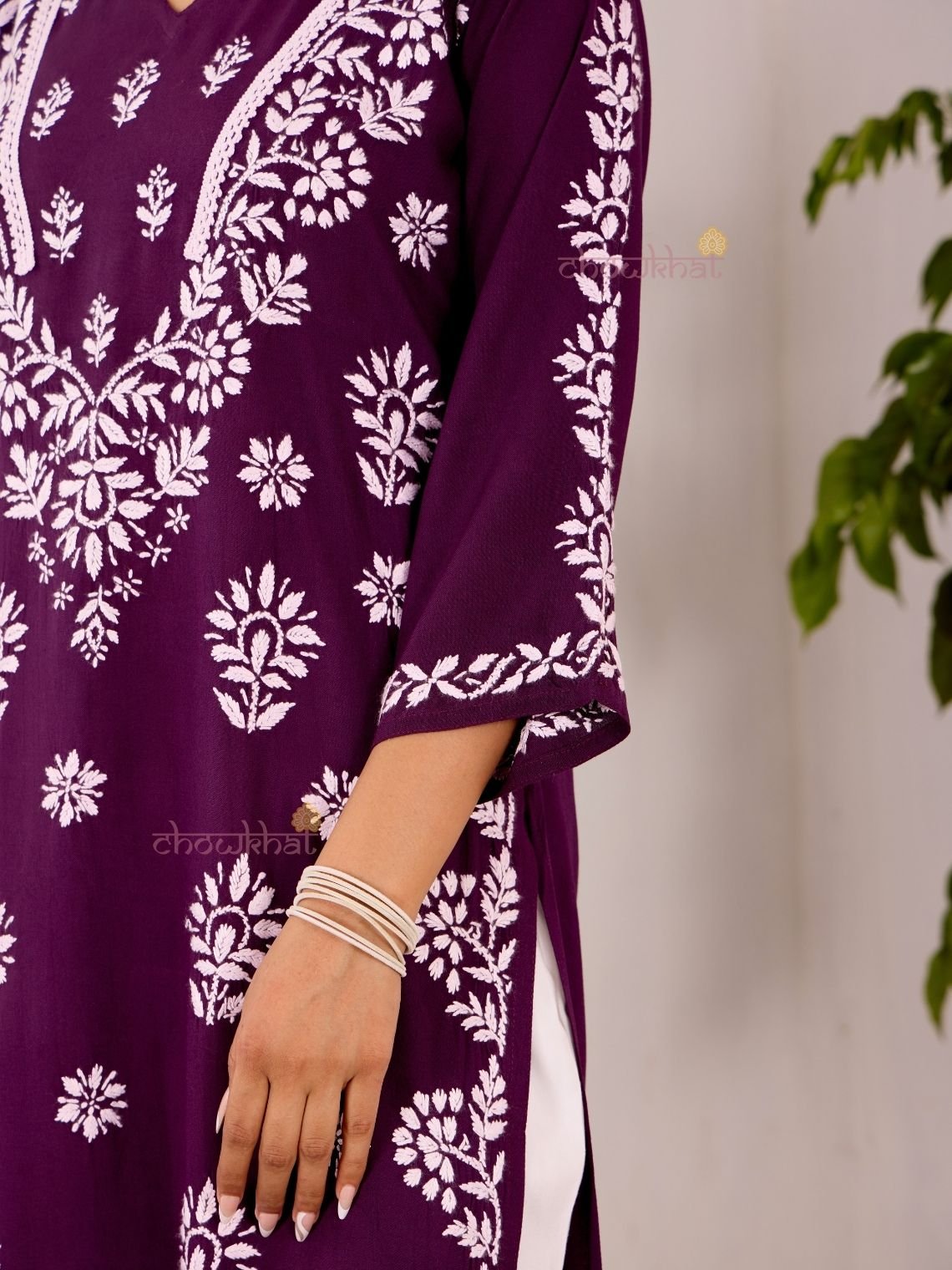 Navya Rayon Straight Chikankari Kurti with Lace - Chowkhat Lifestyle