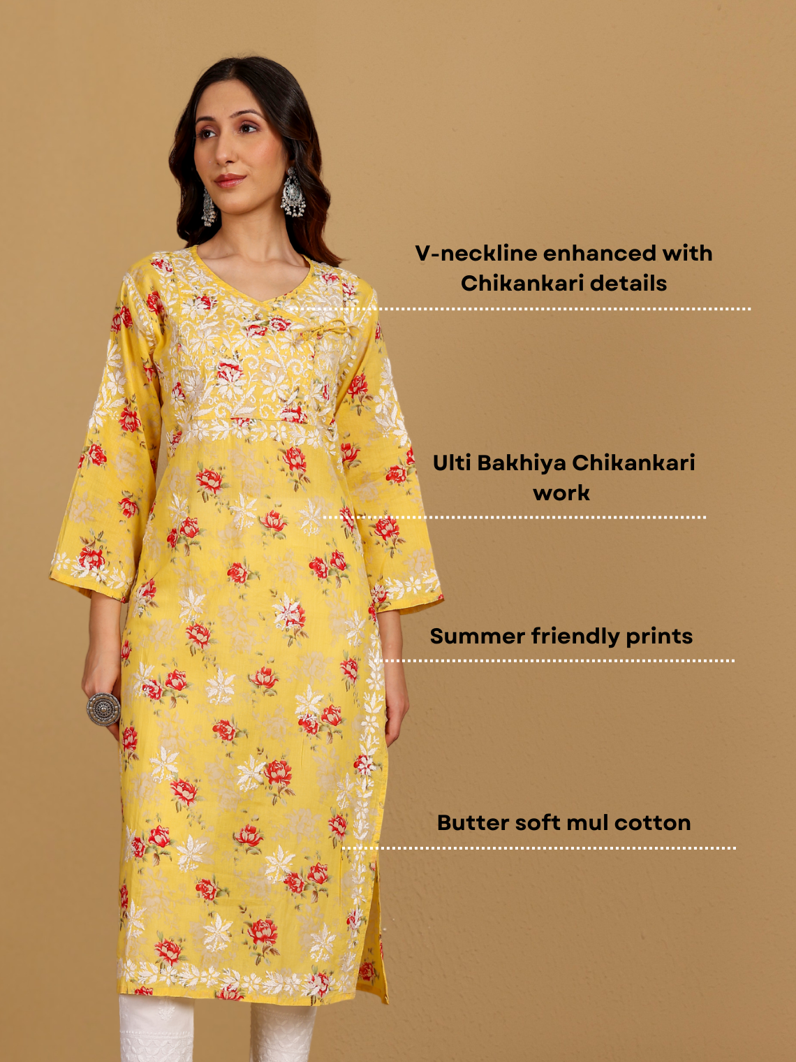 Mouni Mul Cotton Angrakha Hand Embroidered Chikankari Kurti