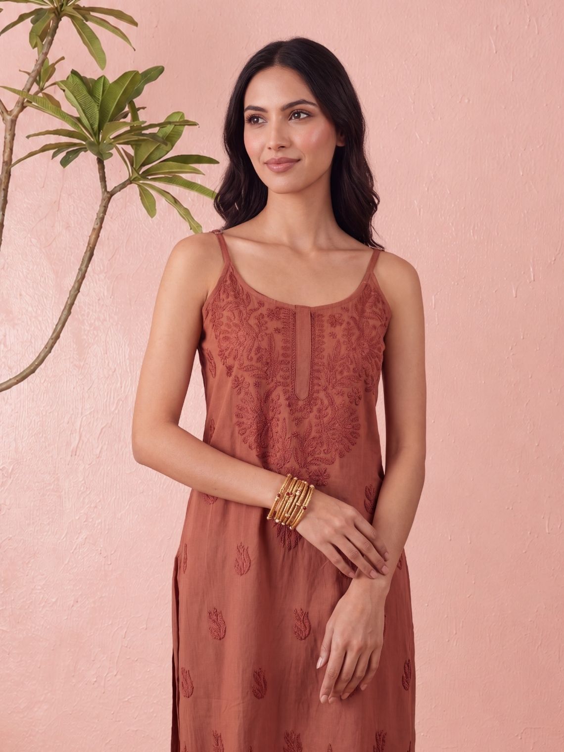 Anamika Rayon Strap Chikankari Kurta & Palazzo Set - Chowkhat Lifestyle