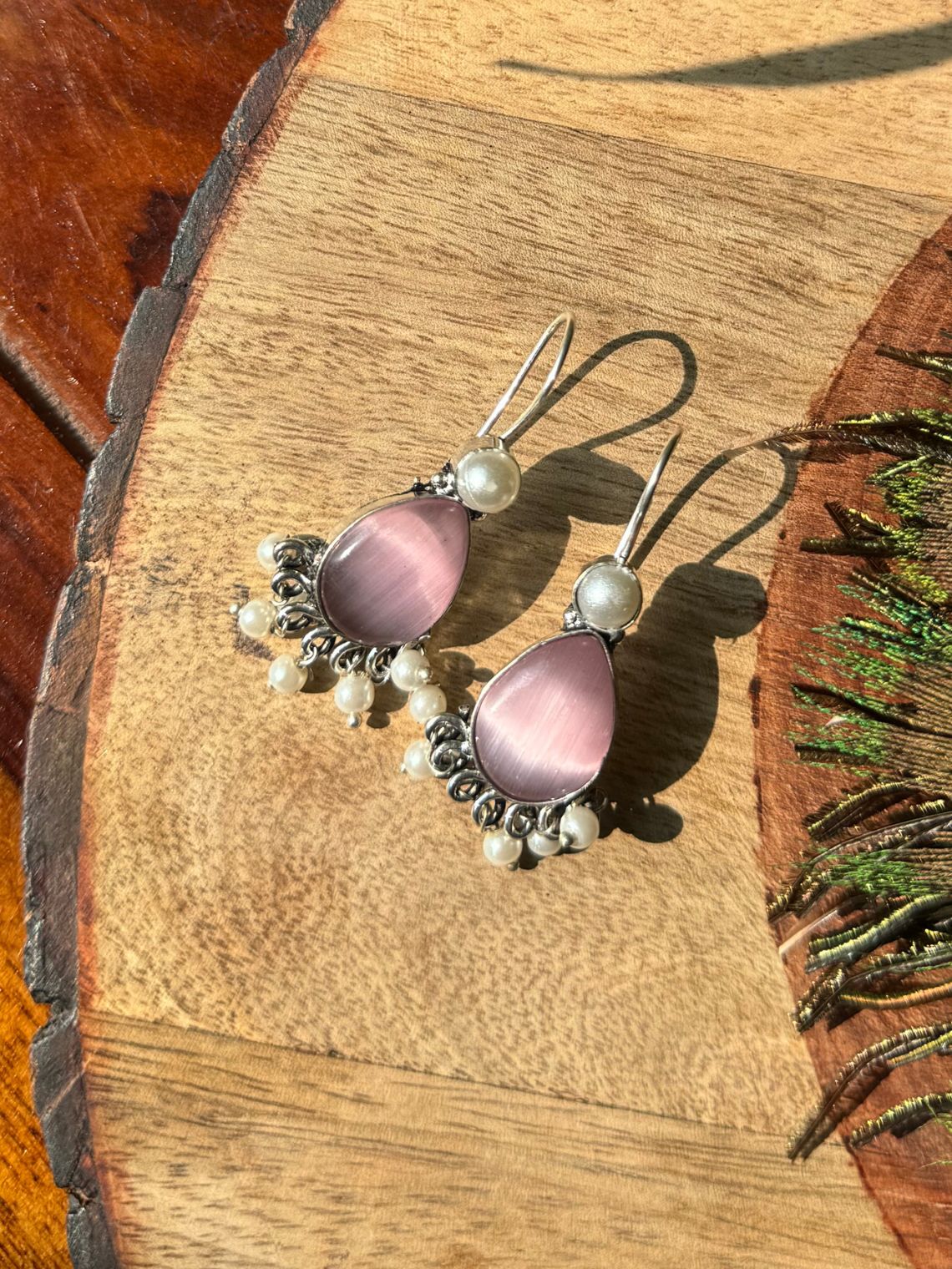 German Silver Pearl Hanging Earrings - Chowkhat Lifestyle