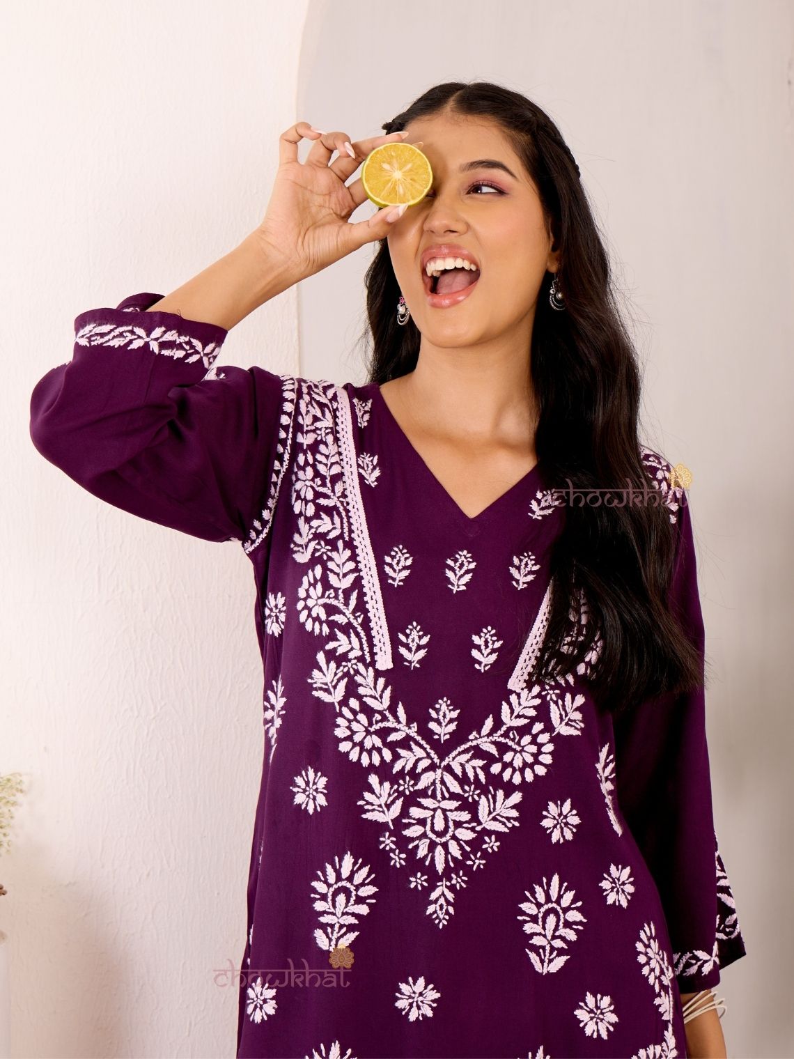Navya Rayon Straight Chikankari Kurti with Lace - Chowkhat Lifestyle