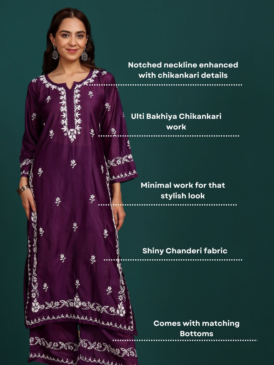 Siya Premium Chanderi Chikankari Kurti & Palazzo Set