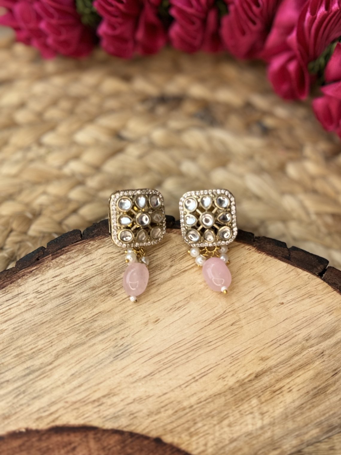 Kundan Stud Earrings with Pearl - Chowkhat Lifestyle