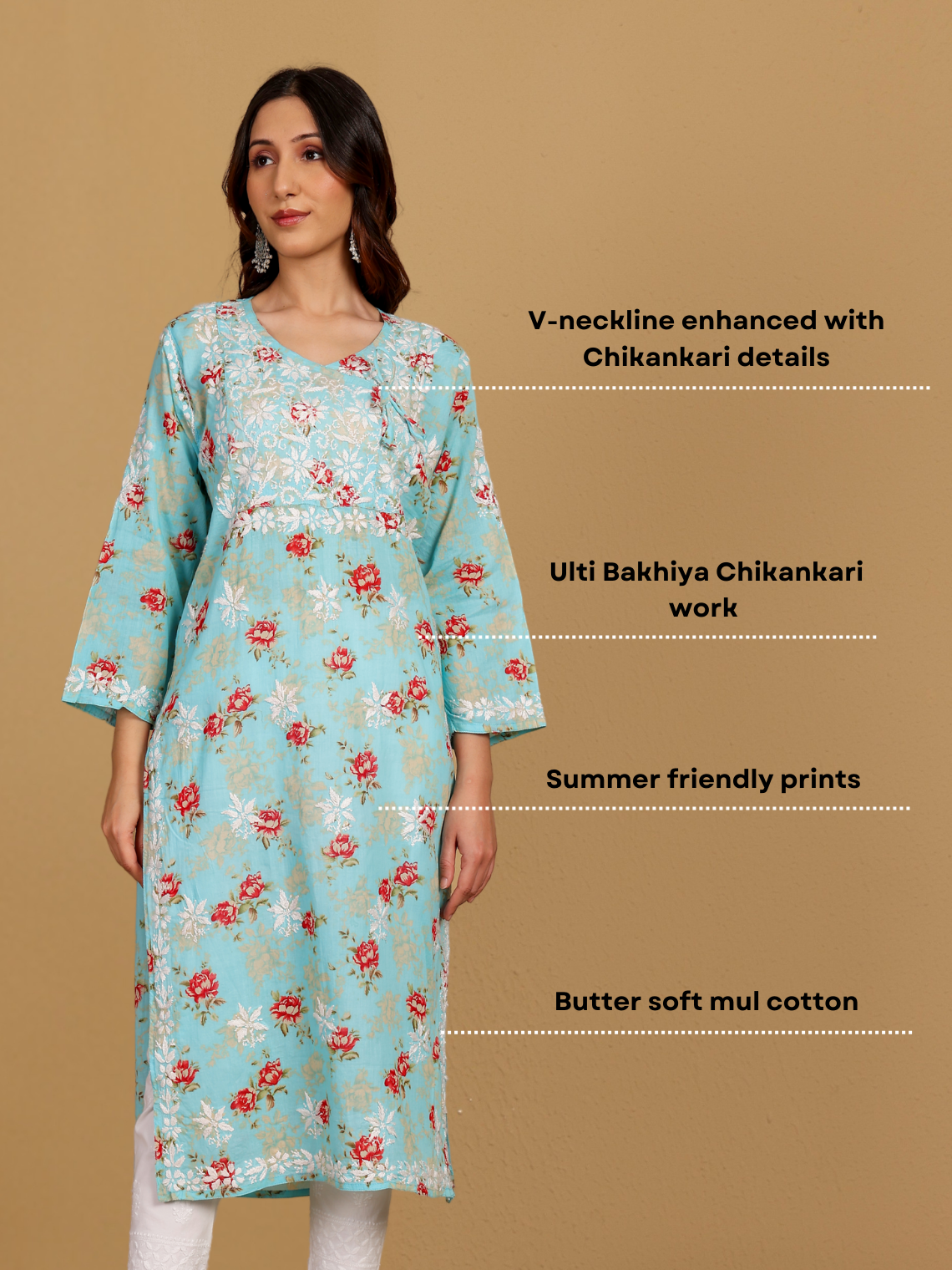 Mouni Mul Cotton Angrakha Hand Embroidered Chikankari Kurti