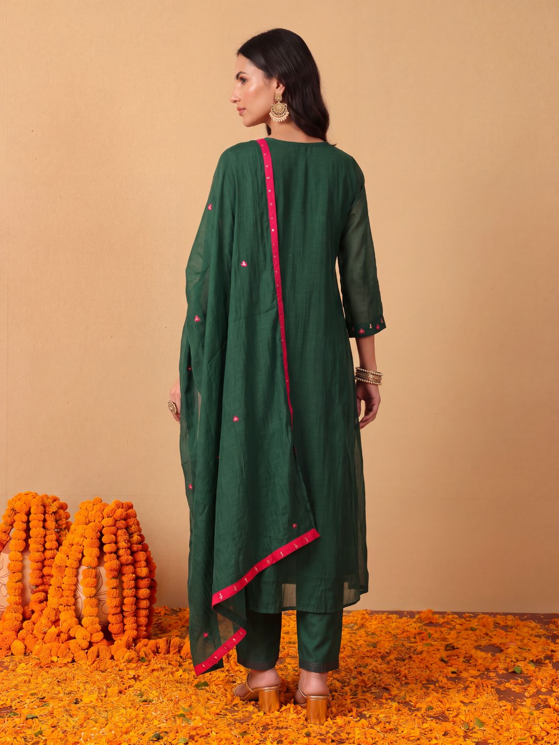 Tulika Mul Chanderi Hand Embroidered A Line 3 Piece Suit set - Chowkhat Lifestyle