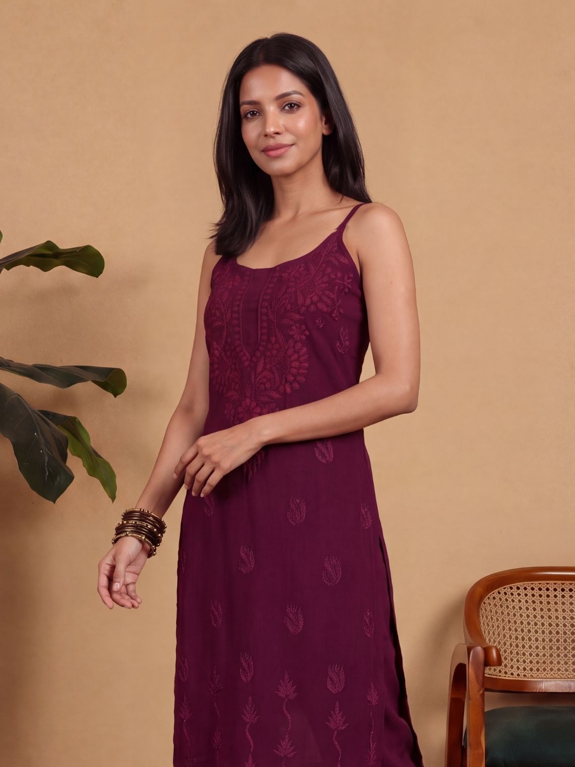 Anamika Rayon Strap Chikankari Kurta & Palazzo Set - Chowkhat Lifestyle