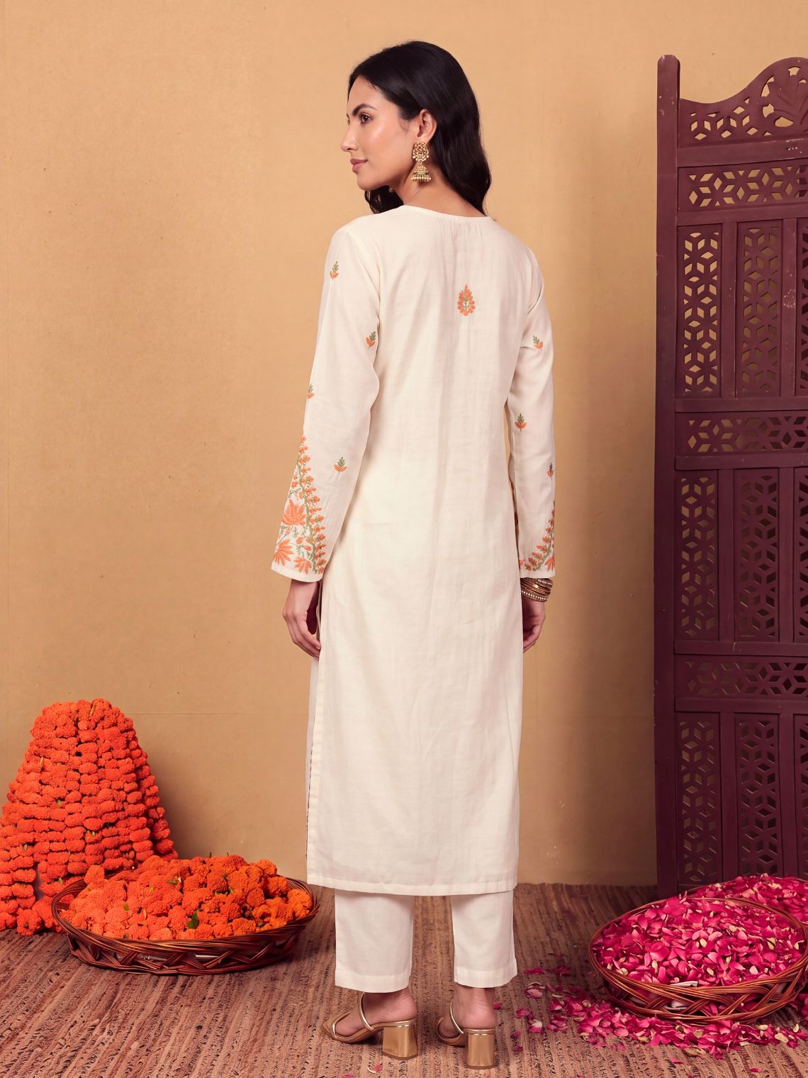 Phool Premium Chanderi Straight Long Chikankari Kurti - Chowkhat Lifestyle