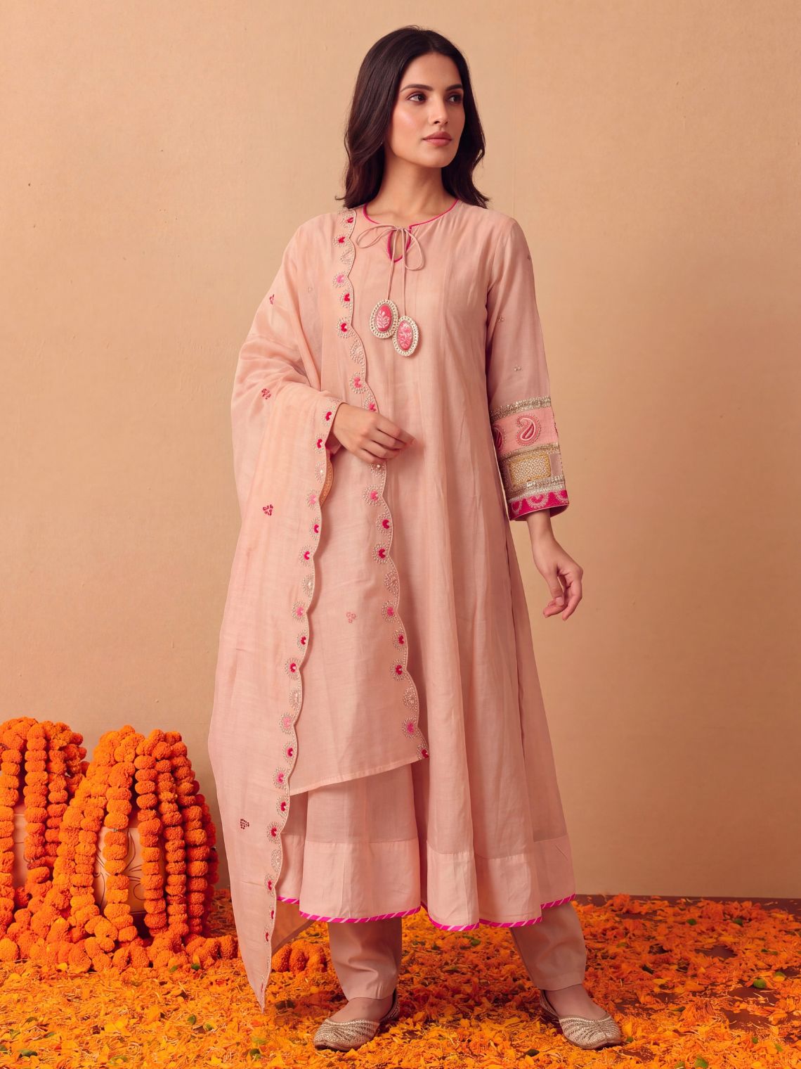 Pankhuri Mul Cotton Hand Embroidered Anarkali Long Suit set - Chowkhat Lifestyle