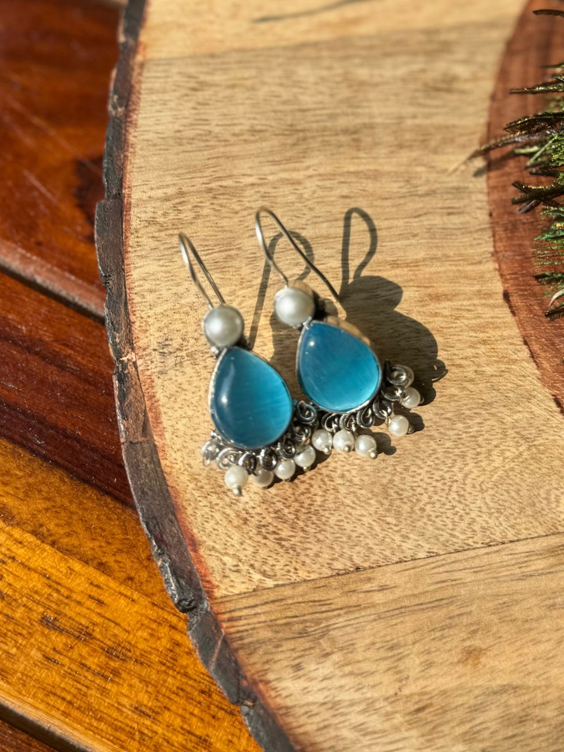 German Silver Pearl Hanging Earrings - Chowkhat Lifestyle