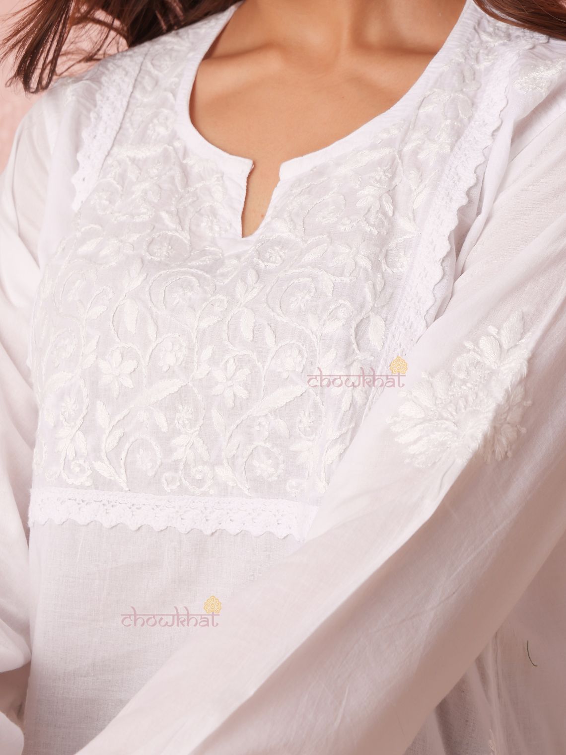 Sahiba Cotton Straight Short Chikankari Kurti - Chowkhat Lifestyle