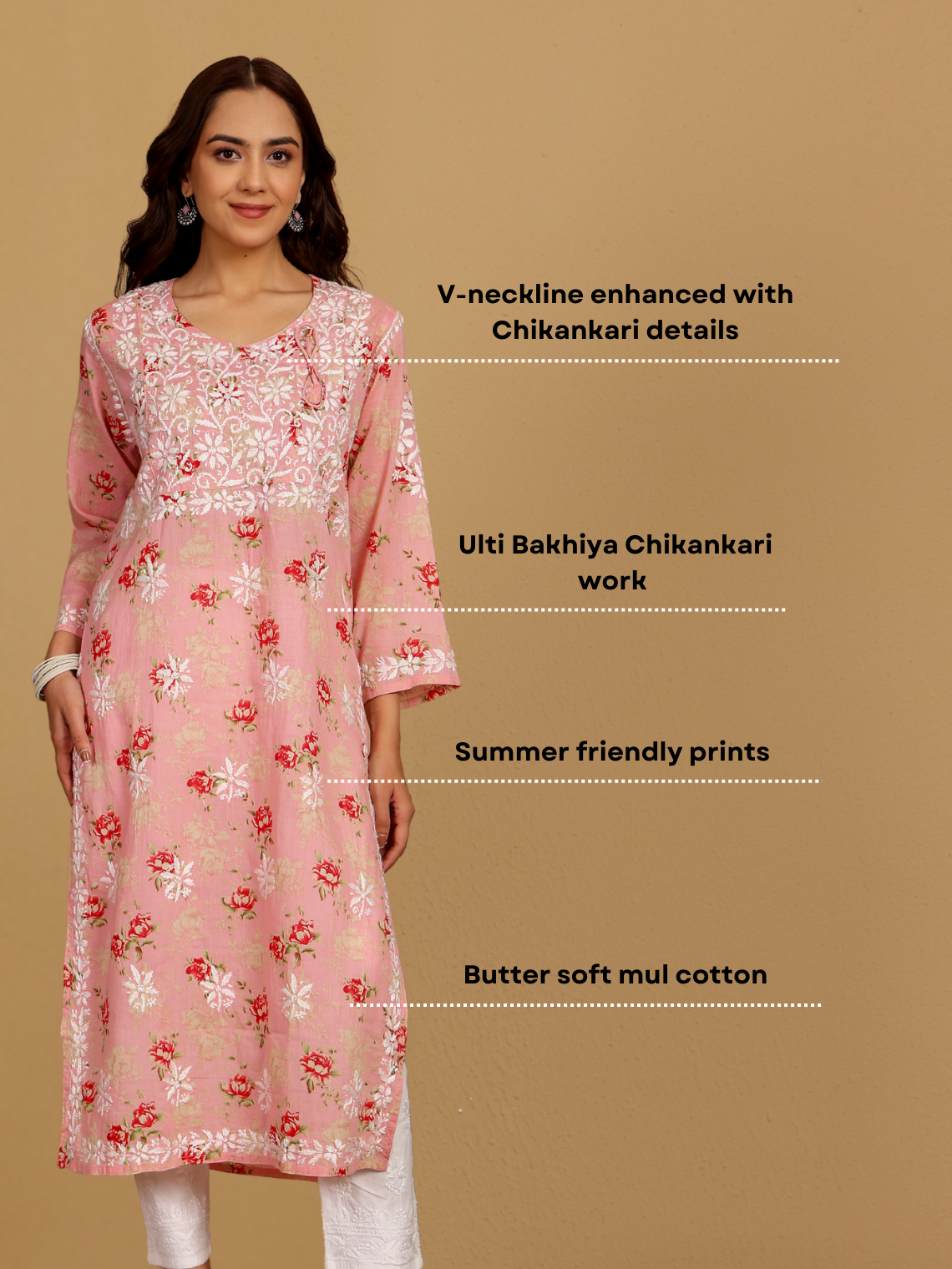 Mouni Mul Cotton Angrakha Hand Embroidered Chikankari Kurti