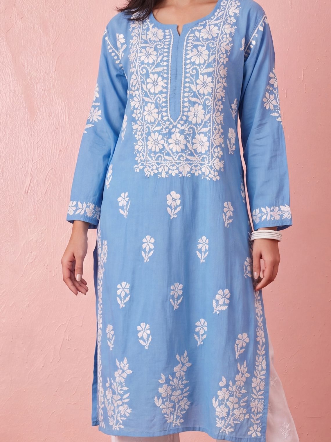 Pavika Rayon Chikankari Long Kurti - Chowkhat Lifestyle