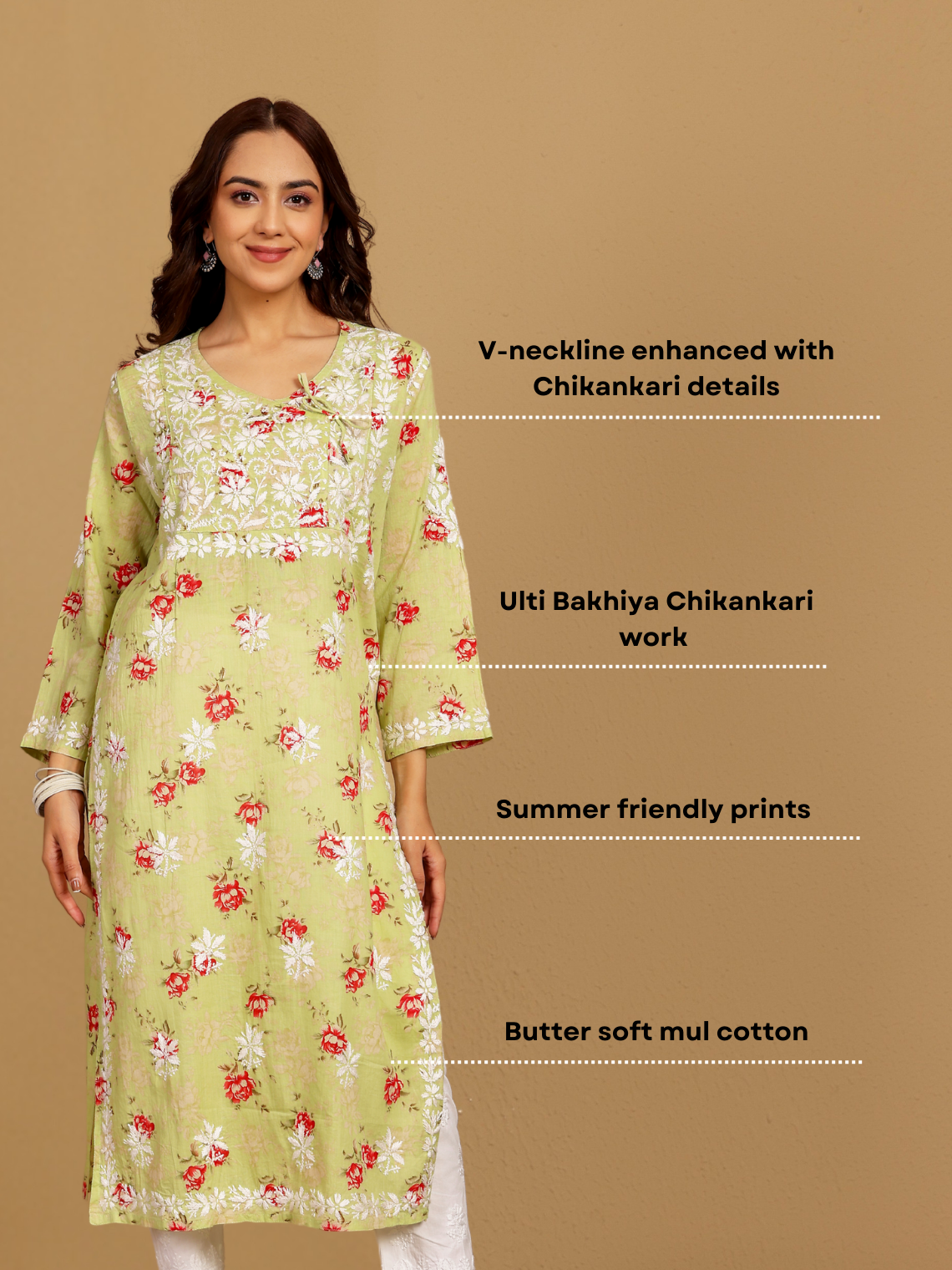 Mouni Mul Cotton Angrakha Hand Embroidered Chikankari Kurti