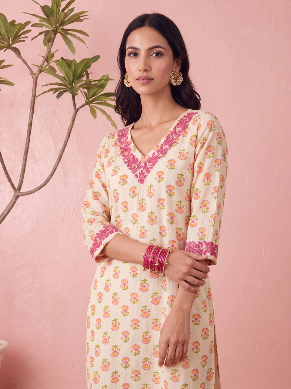 Naisha Straight Long Chikankari Cotton Kurta with Pocket - Chowkhat Lifestyle