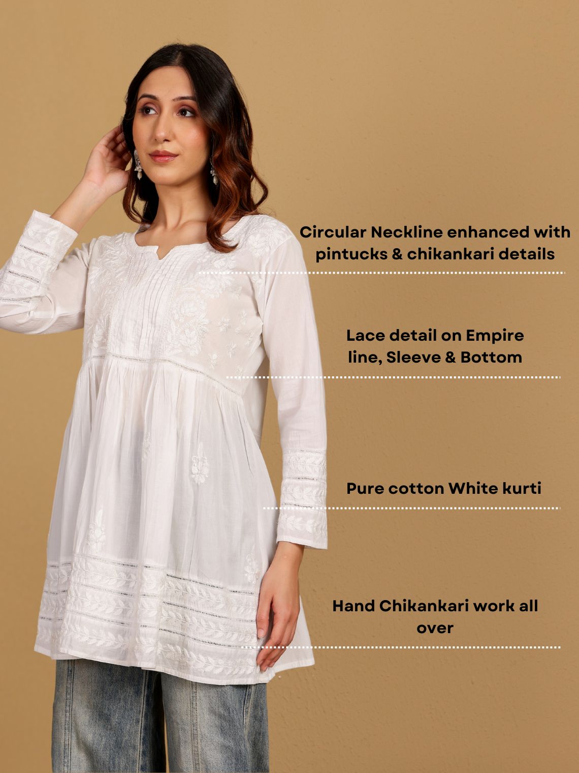 Chahat Cotton Short Chikankari Kurti - Chowkhat Lifestyle