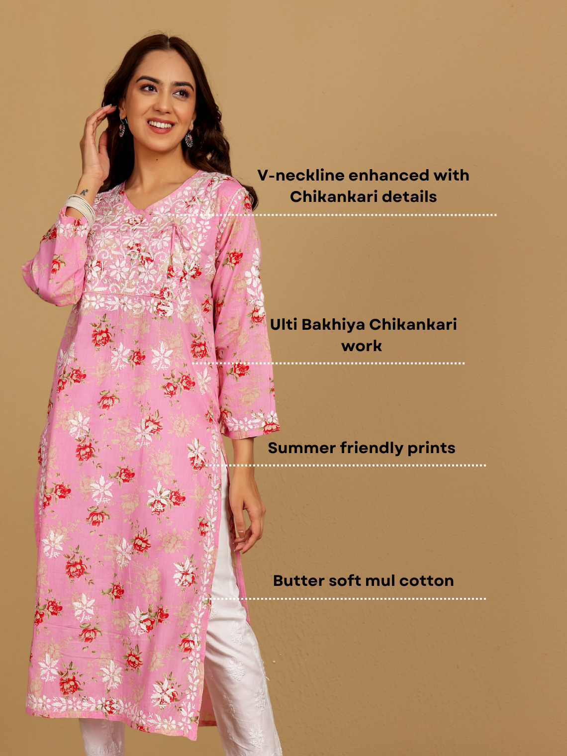 Mouni Mul Cotton Angrakha Hand Embroidered Chikankari Kurti