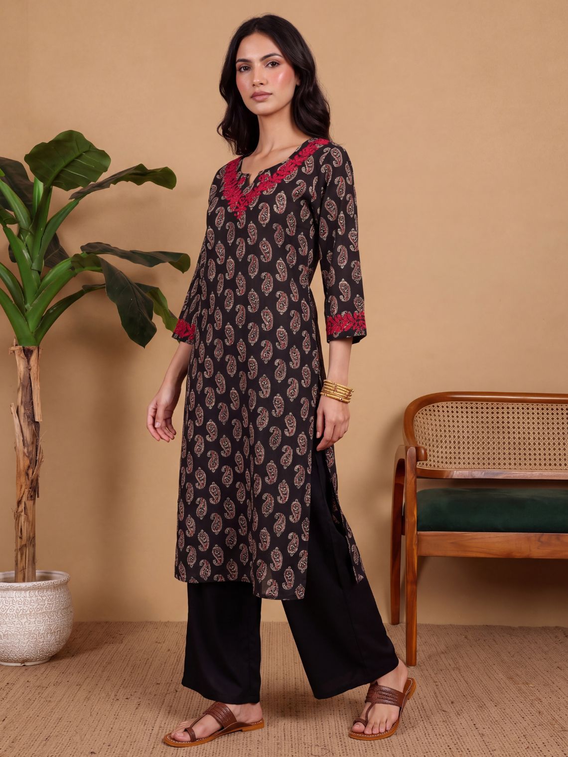 Ambika Straight Long Chikankari Cotton Kurta with Pocket - Chowkhat Lifestyle